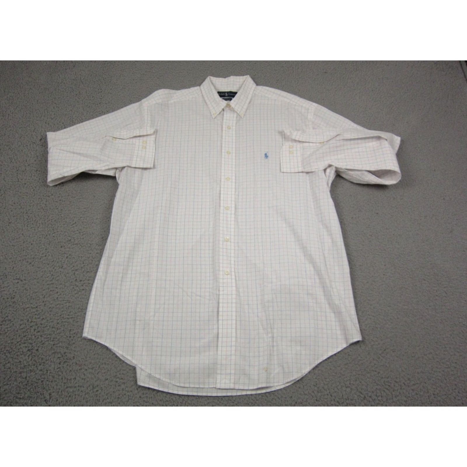Ralph Lauren Ralph Lauren Shirt Adult 17 Button-Down Check Cotton Long Sleeve White Pink Blue Pony Mens 90s Vintage Size US XL / EU 56 / 4 - 2 Thumbnail