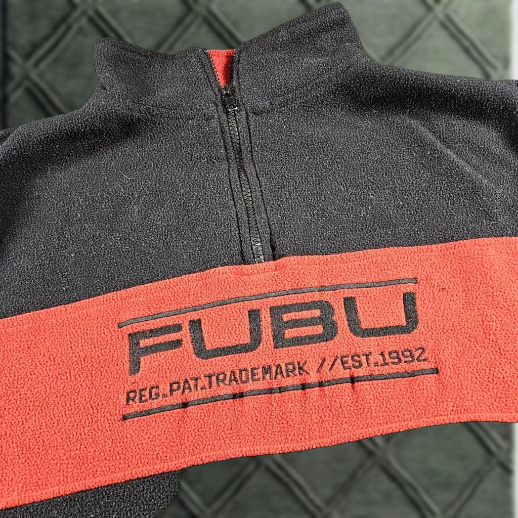 Fubu FUBU Sweatshirt XL Black 1/4 Zip Fleece Pullover Striped Logo Hip Hop Mens Size US XL / EU 56 / 4 - 1 Thumbnail