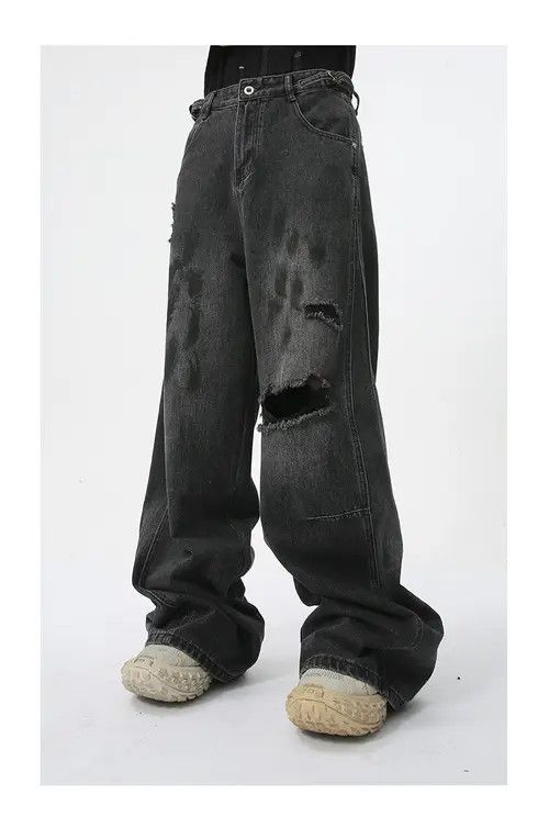 VIBE American street style distressed straight jeans trend Size US 34 / EU 50 - 3 Thumbnail