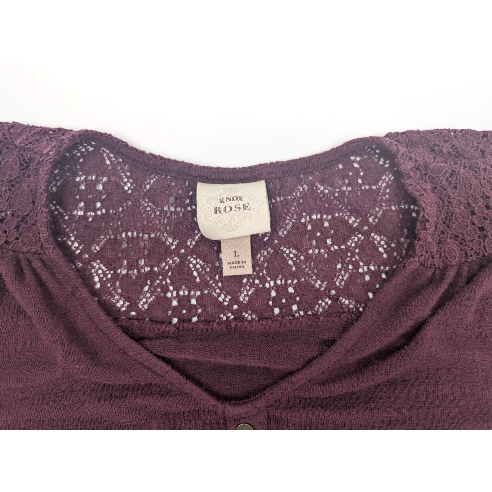 Vintage Knox Rose Blouse Shirt Women L Plum Burgundy Crochet Peasant Long Sleeve Button Knit Rayon Cotton Nylon Boho Fall Spring Winter Size L / US 10 / IT 46 - 6 Thumbnail
