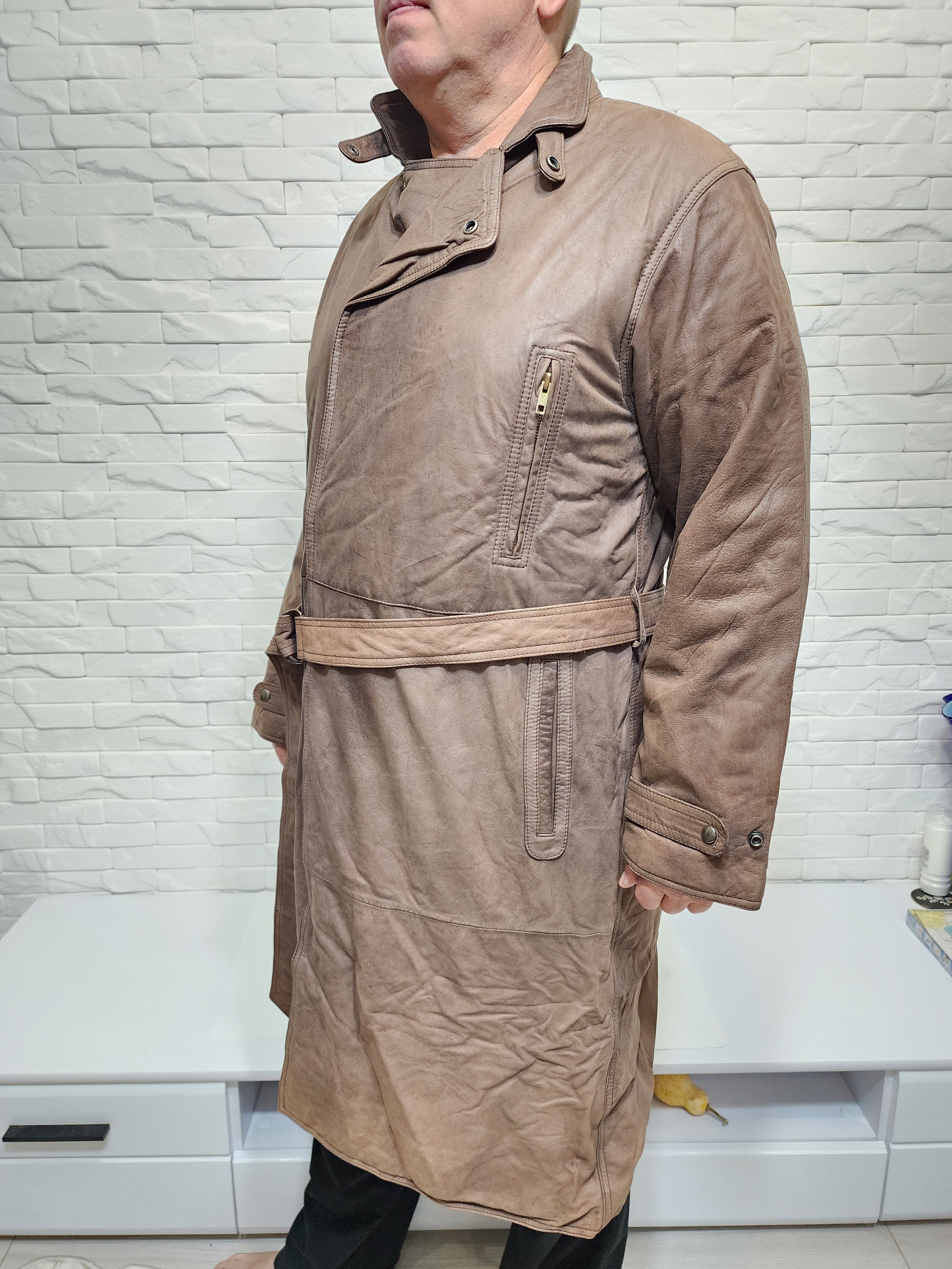 Genuine Leather Brown Genuine Leather Men's Coat with Belt Size US L / EU 52-54 / 3 - 3 Thumbnail