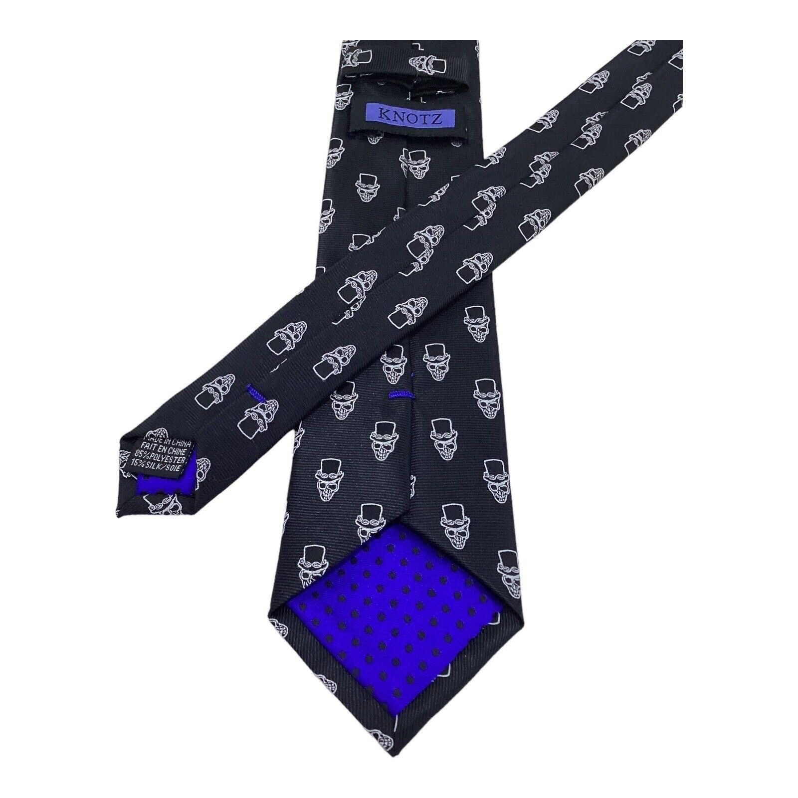 Other KNOTZ Black Skull Print Luxury Designer Silk Men Tie W:3" EX Size ONE SIZE - 5 Thumbnail
