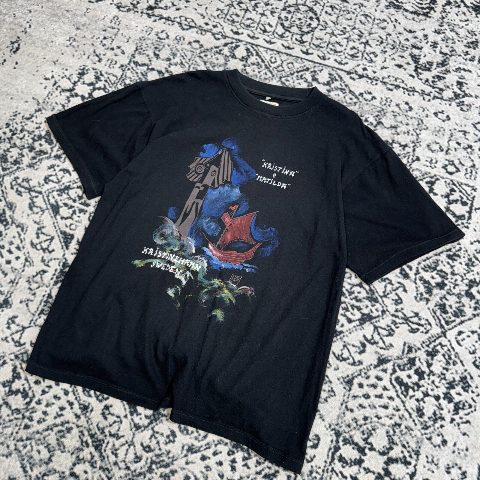 Vintage Black Cotton T-Shirt Size L Christina Matilda Art Sweden Size US L / EU 52-54 / 3 - 2 Thumbnail