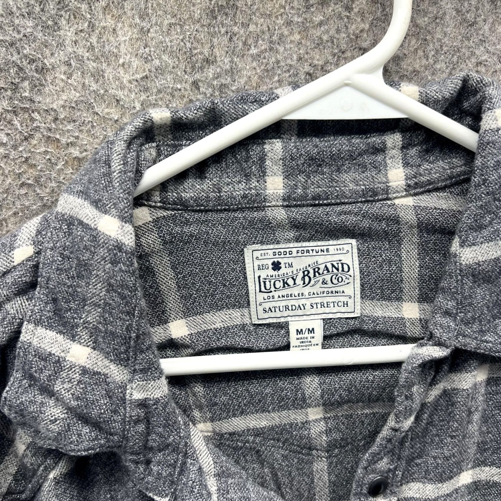 Lucky Brand Lucky Brand Shirt Mens Medium Gray Plaid Saturday Stretch Flannel Button Front Shirt Size US M / EU 48-50 / 2 - 7 Thumbnail