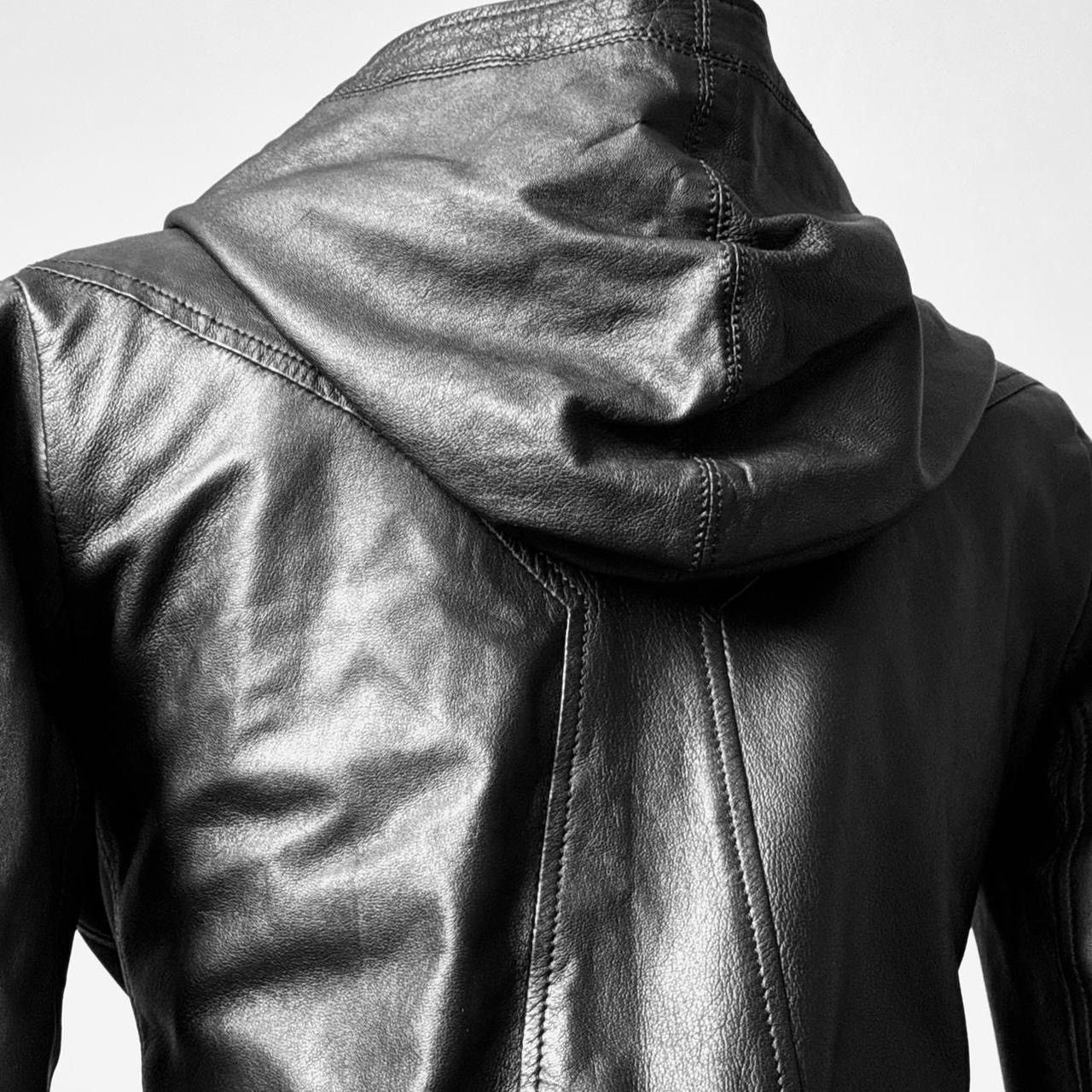 Vintage itted leather biker draped avant garde jacket with hood Size S / US 4 / IT 40 - 4 Thumbnail