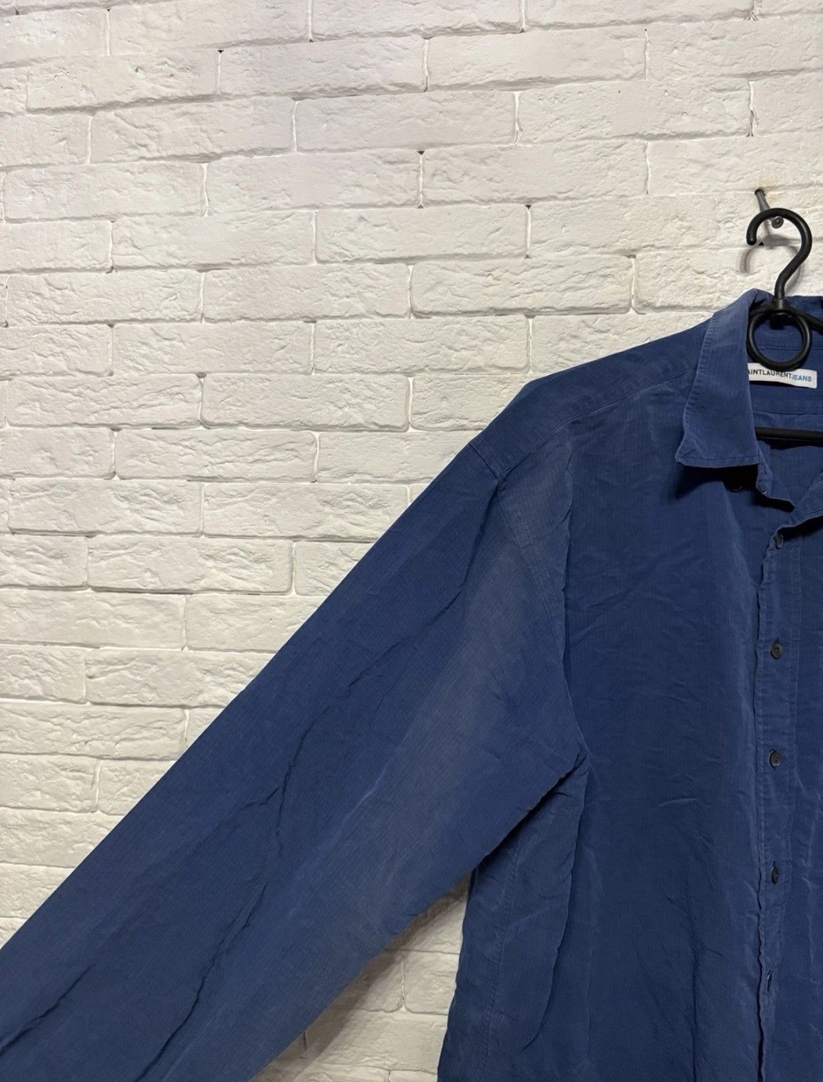 Saint Laurent Paris Saint Laurent Jeans Shirt Shiny Blue Overshirt Sz L Size US L / EU 52-54 / 3 - 4 Thumbnail
