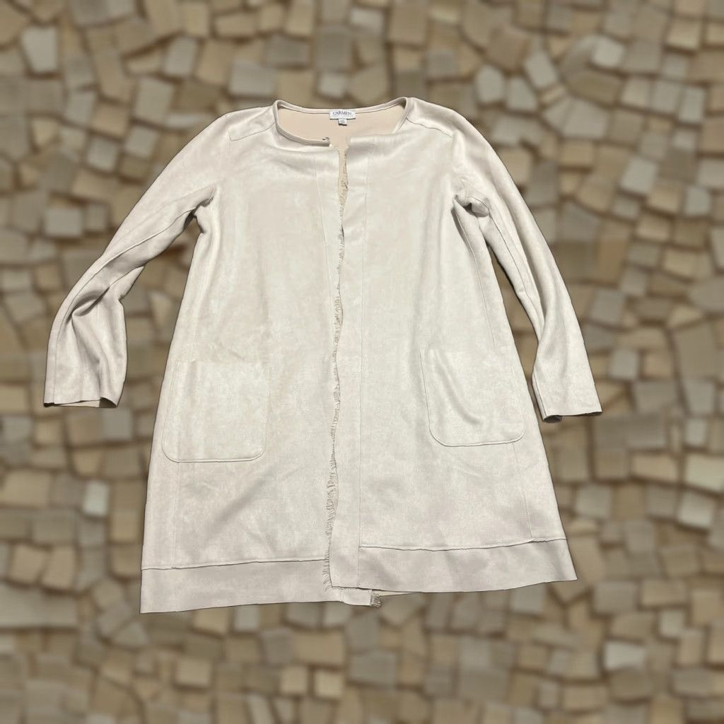 Vintage Carmen Sweater Women's Size L Tan Open Cardigan Pockets Size L / US 10 / IT 46 - 1 Thumbnail