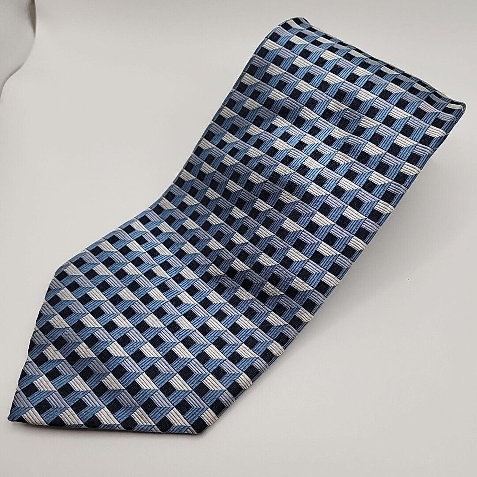 Other Emilio Romano Blue & Silver Geometric Silk Necktie, Italy Size ONE SIZE - 3 Thumbnail