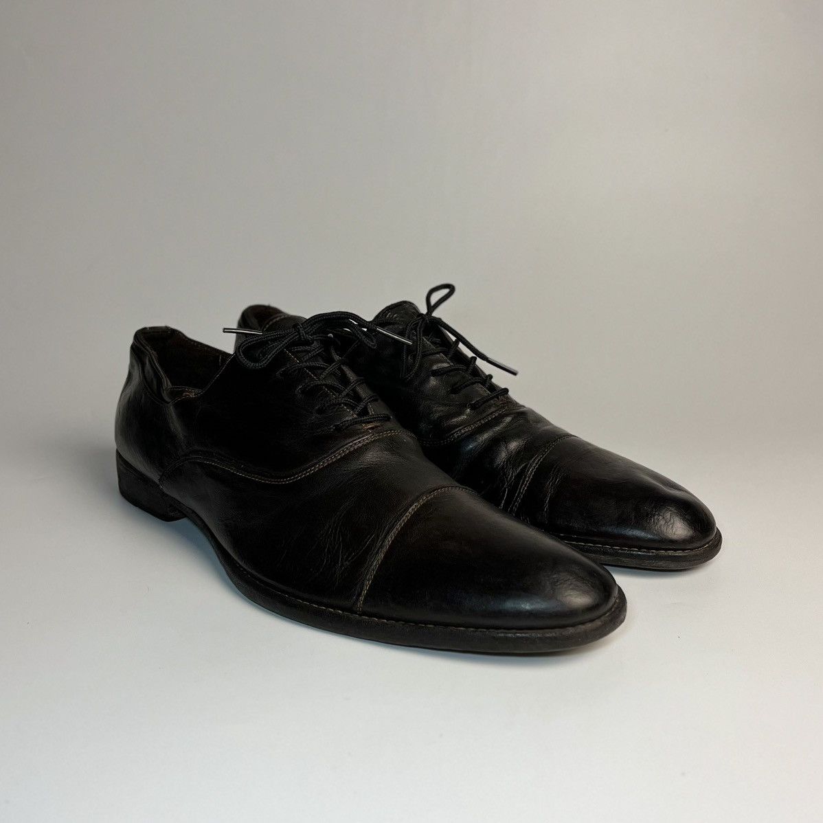 Alexander McQueen Alexander McQueen Burnished Espresso Leather Cap-Toe Oxfords Size US 10 / EU 43 - 1 Thumbnail