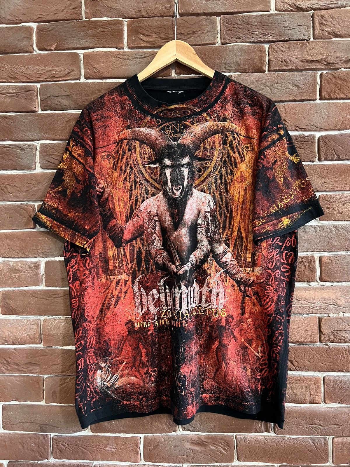 Rare Vintage 00s Behemoth All Over Black Metal Band Tshirt
