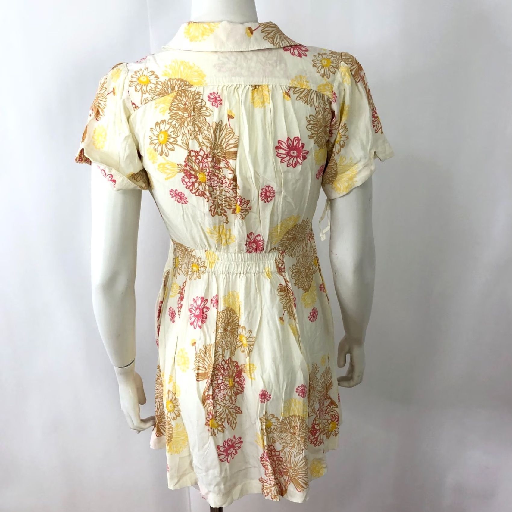 Free People Free People XS A-Line Viscose The Neck Collared Women's Mini Dress Yellow MINT Size XS / US 0-2 / IT 36-38 - 3 Thumbnail