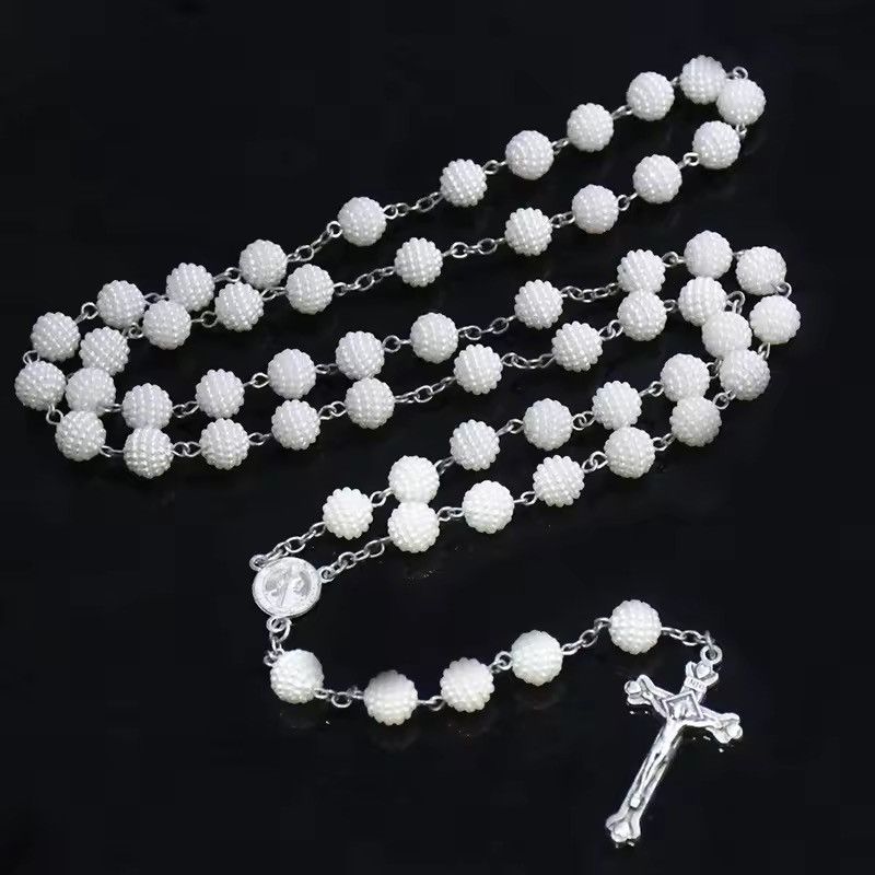 Jewelry Rosary Necklace | Silver Cross Pendant with Beaded Detailing Size ONE SIZE - 1 Thumbnail