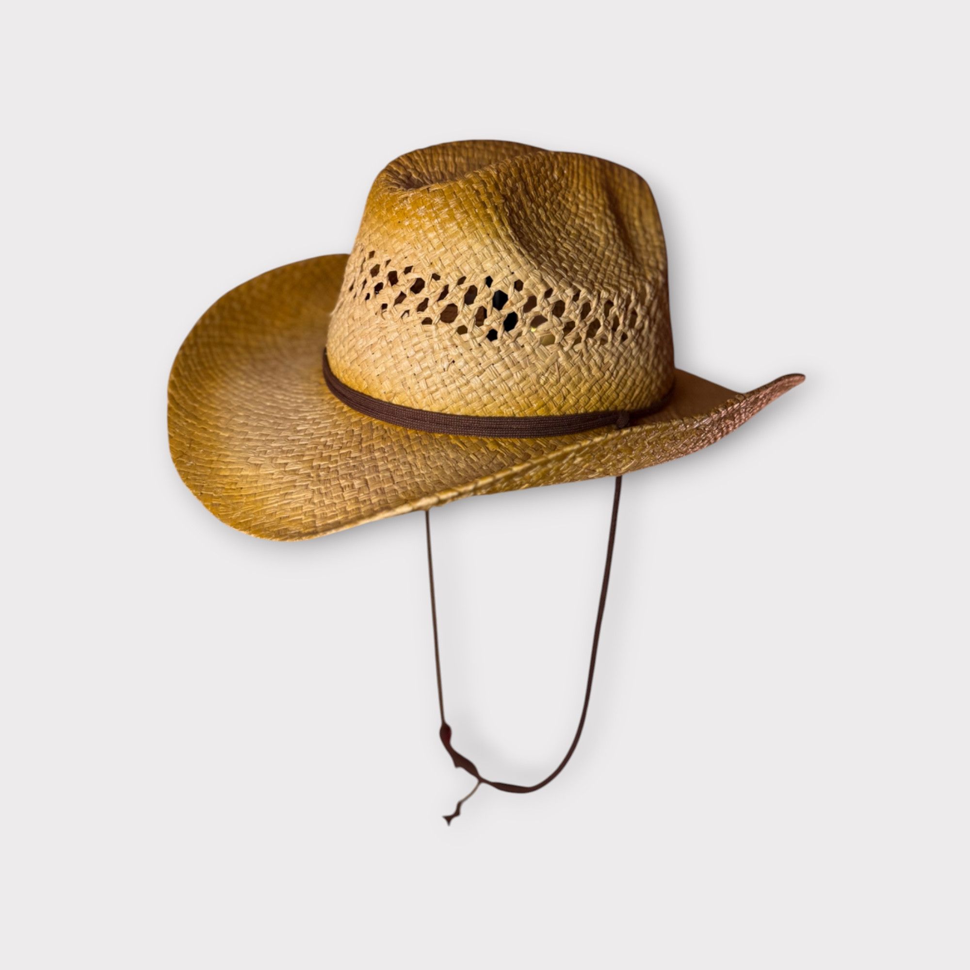 Homemade Vintage Straw Cowboy Hat w/ Chin Strap – Western Festival Size ONE SIZE - 3 Thumbnail