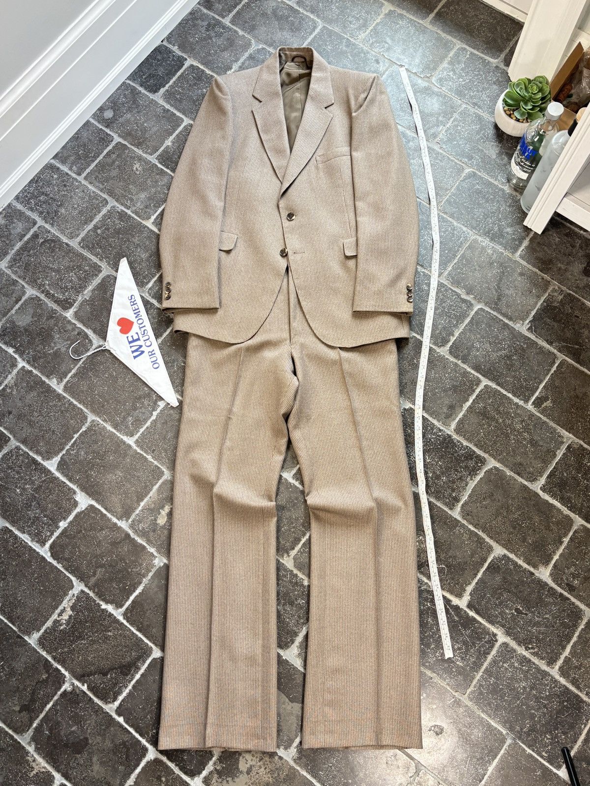 Vintage Vintage Wool Suit Brown Stripe Two Piece 2pc Matching Set Size 40L - 2 Thumbnail
