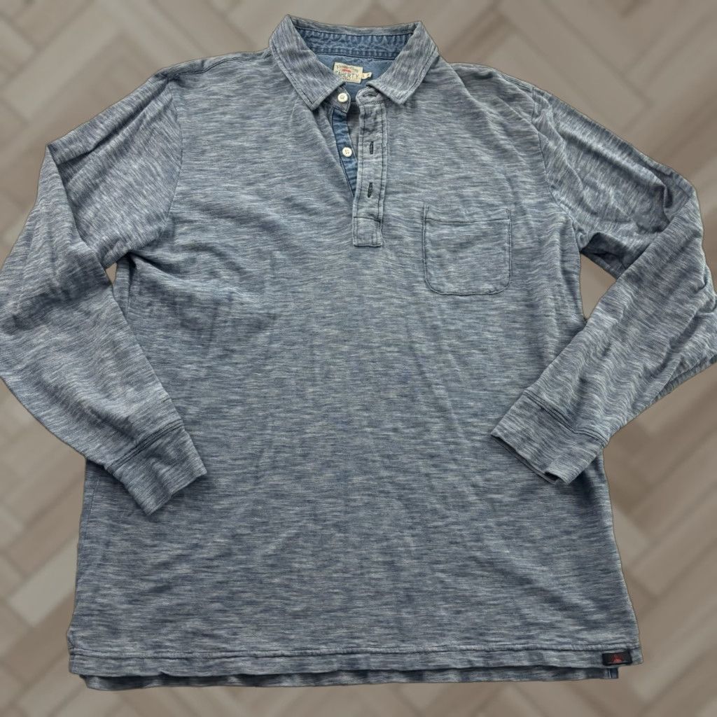 Faherty Faherty Long Sleeve Button Front Rugby Shirt Men's Large Blue Size US L / EU 52-54 / 3 - 1 Thumbnail