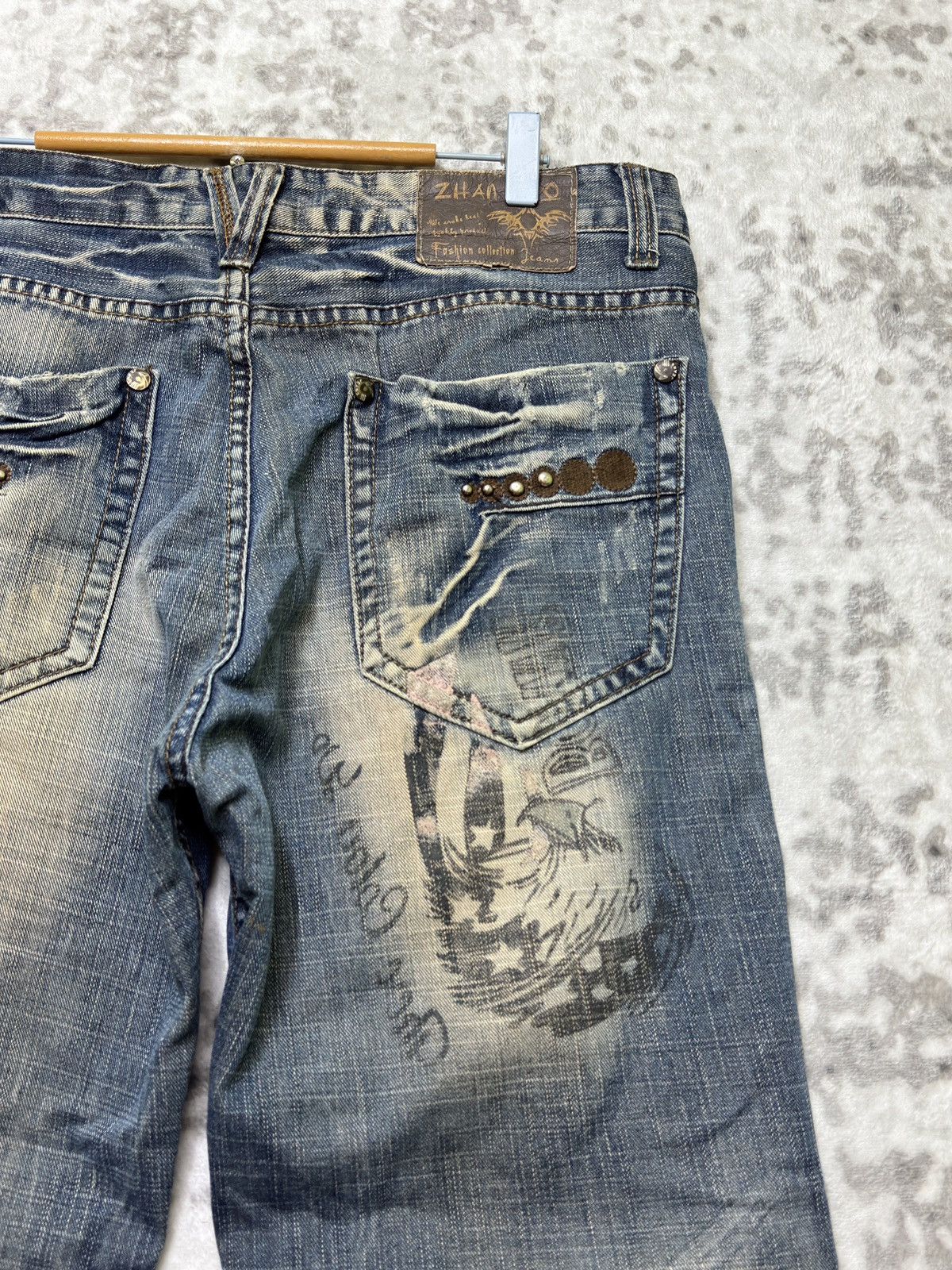 Japanese Brand Zhao Dao Patchwork Mud Washed Denim Y2K Regular Fit Jeans Size US 34 / EU 50 - 12 Thumbnail