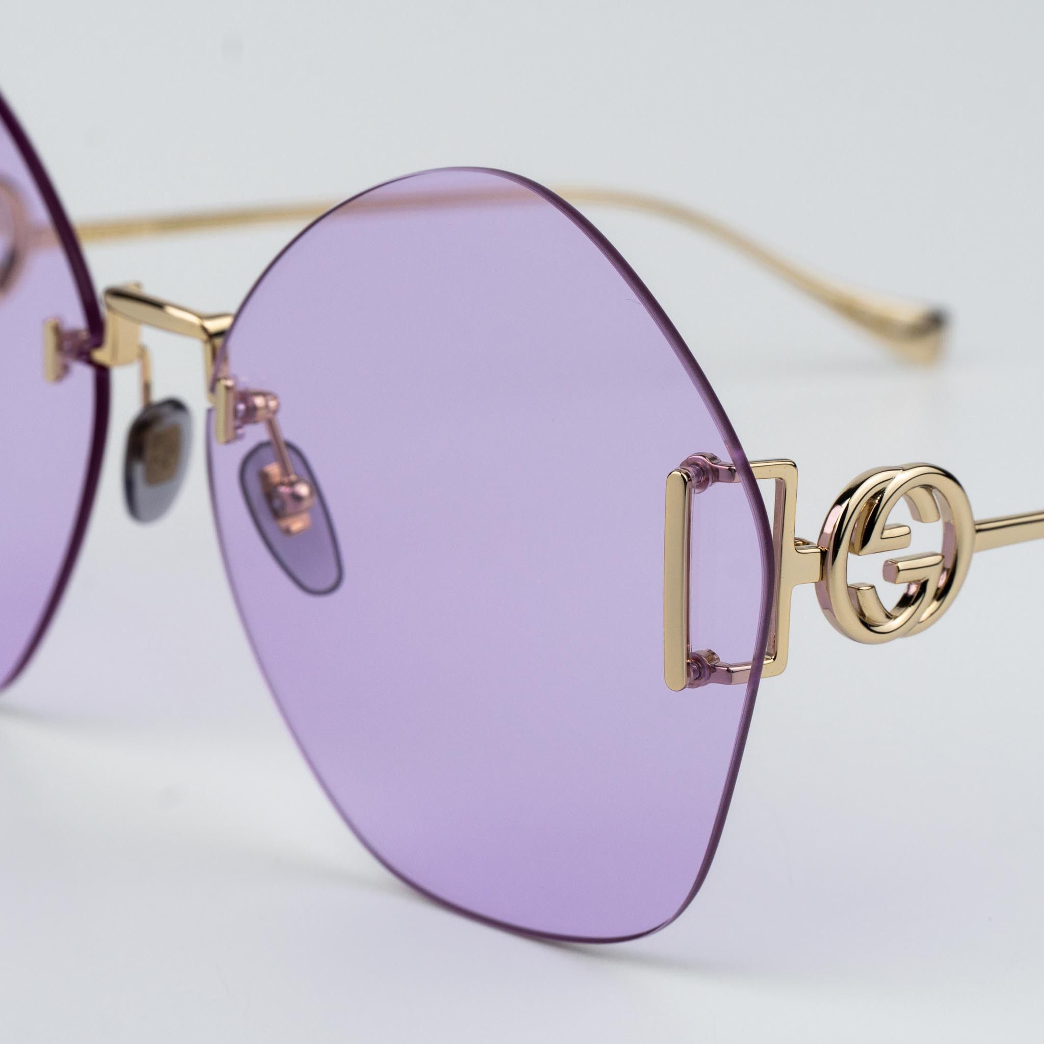 Gucci Gucci Women Sunglasses Gold Chain Violet Round GG1203S 001 Size ONE SIZE - 4 Thumbnail