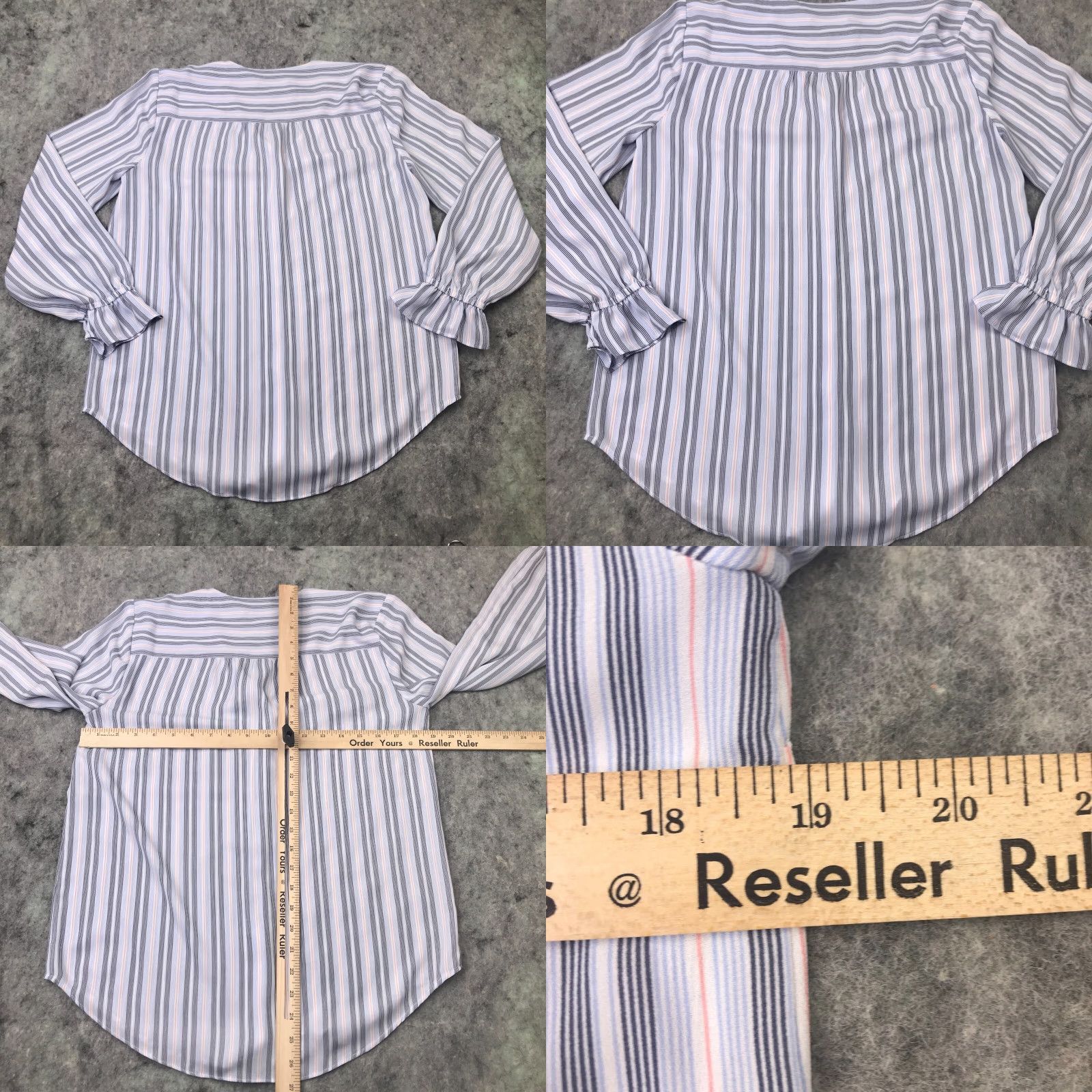 Vintage Tahari Womens Shirt Top Small Blue Striped Linen Button-Down V-Neck Long Sleeve Relaxed Fit Casual Shirt Size S / US 4 / IT 40 - 8 Thumbnail