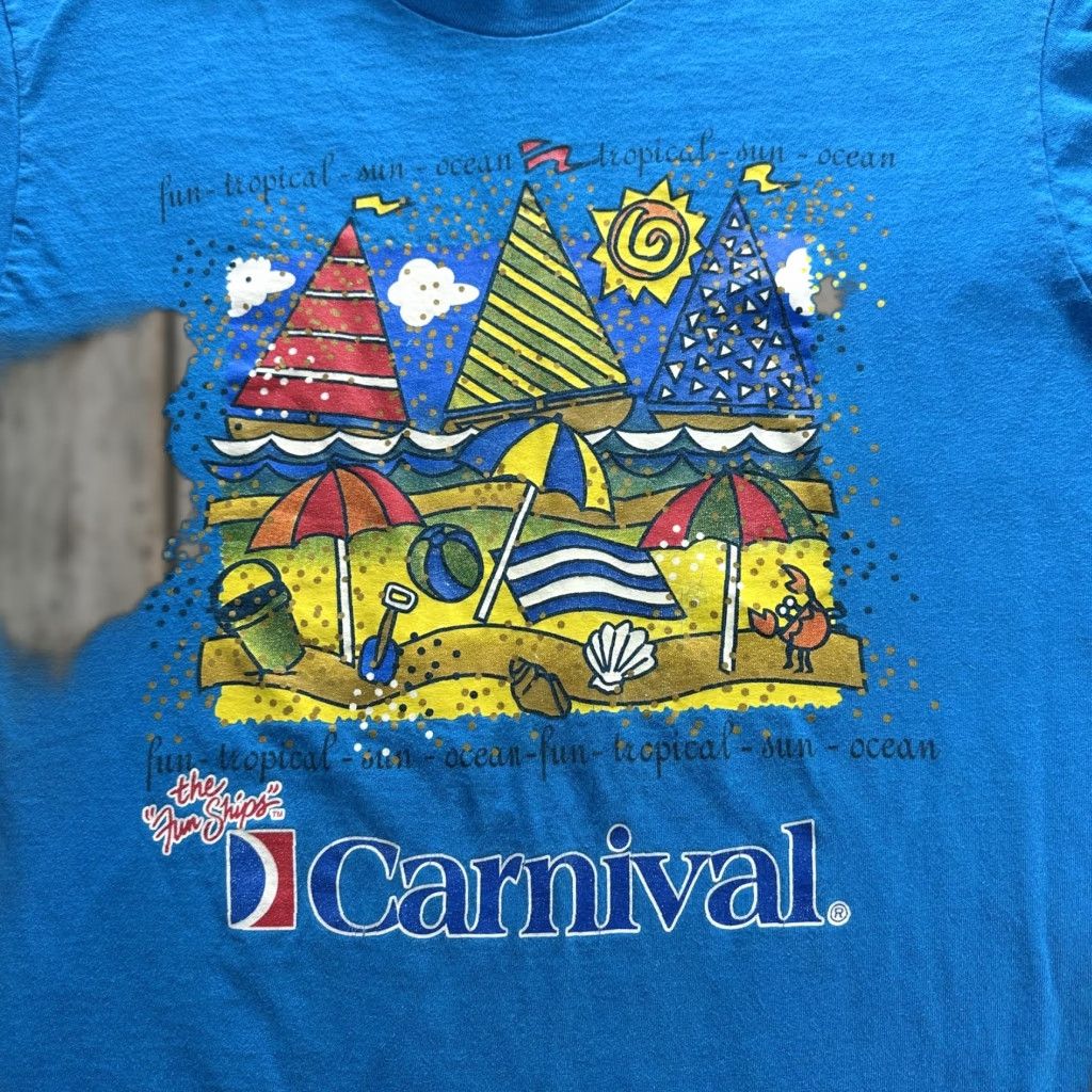 Vintage VINTAGE Carnival The Fun Ships Shirt Mens Large Blue Beach Tropical Graphic Tee Size US L / EU 52-54 / 3 - 1 Thumbnail