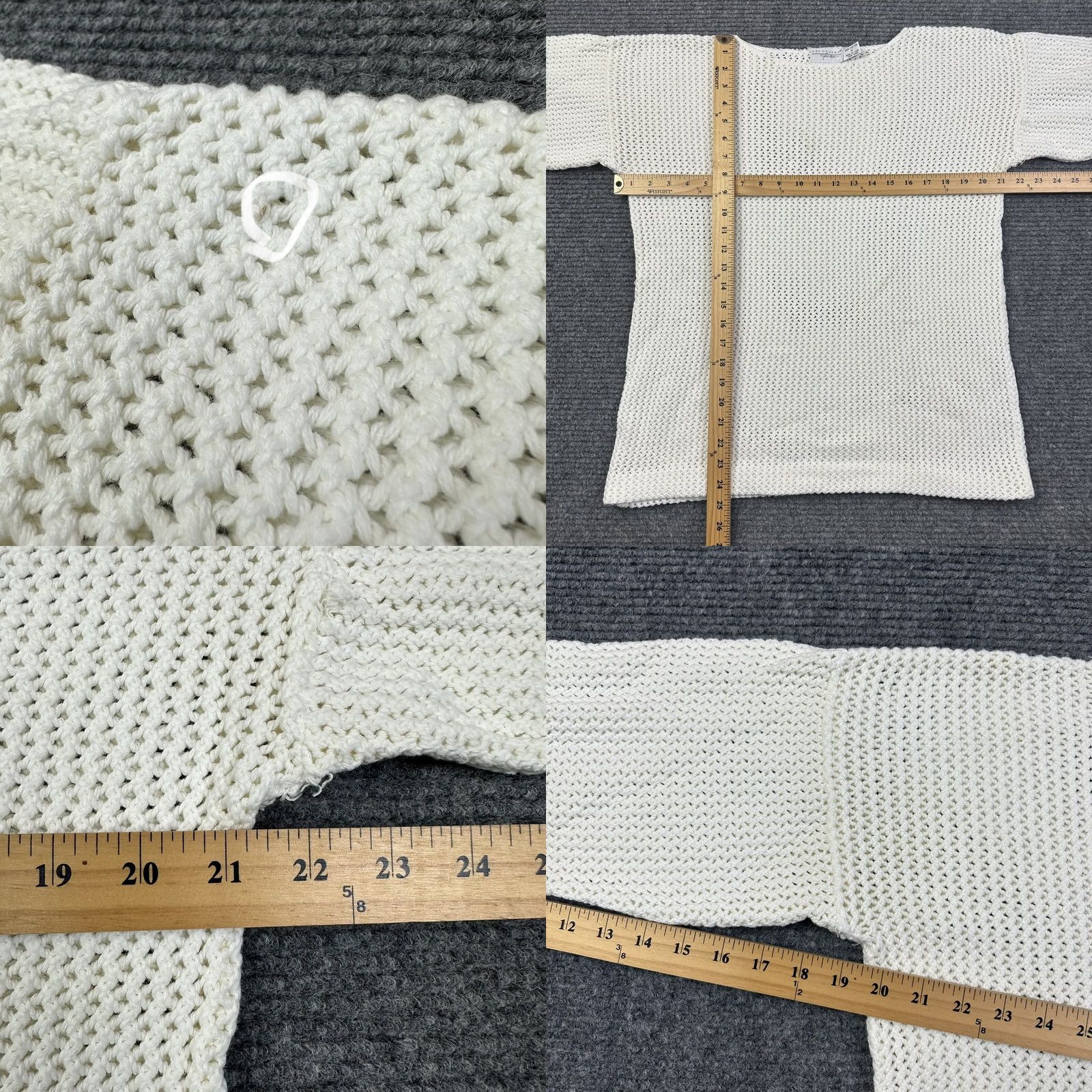 Van Heusen VINTAGE Van Heusen Sweater Shirt Womens M White 90s Open Knit Pullover 100% Cotton Knit Wool/Stretch Size M / US 6-8 / IT 42-44 - 8 Thumbnail