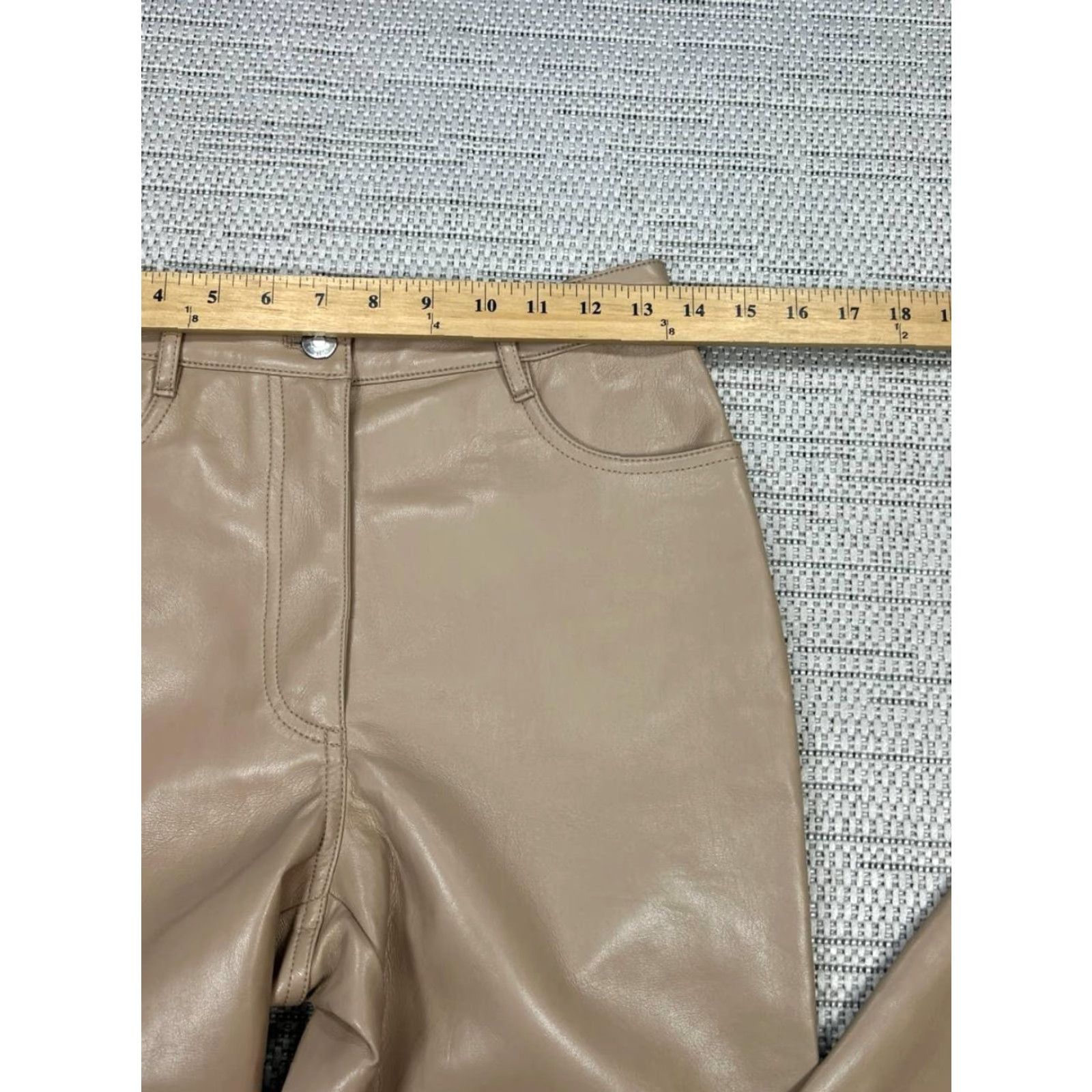Vintage Wilfred Vegan Leather Melina Pants Womens 6 Beige Mid Rise Straight Leg Stretch Size 28" / US 6 / IT 42 - 6 Thumbnail