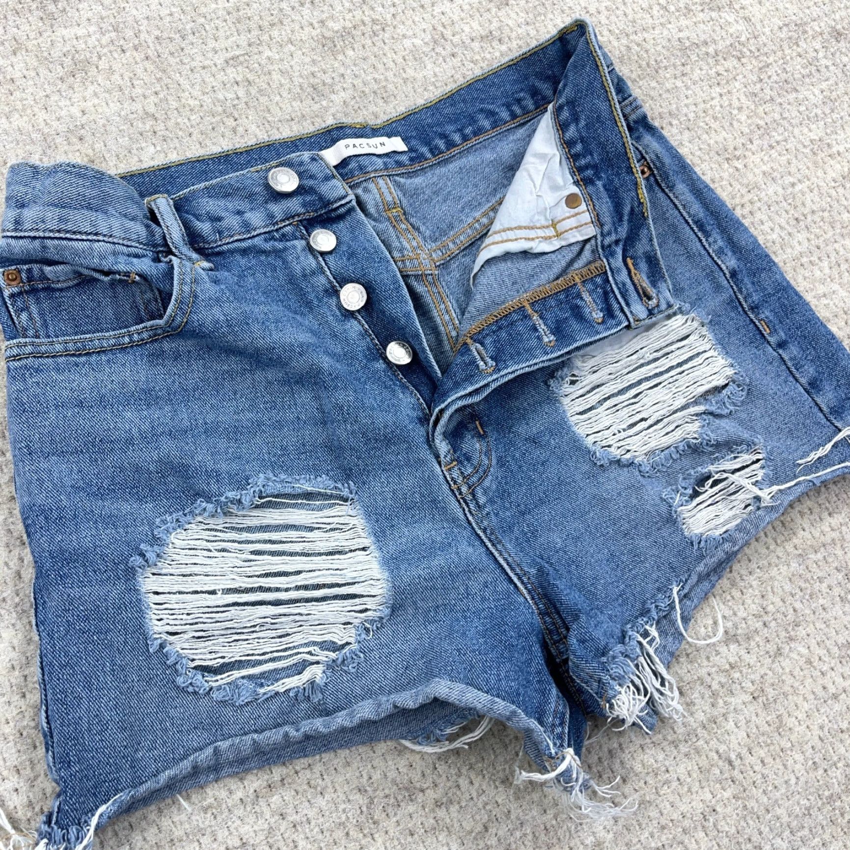 Pacsun Pacsun Shorts Women 28 Ultra High Rise Distressed Jorts Button Fly Denim Blue Size 28" / US 6 / IT 42 - 3 Thumbnail