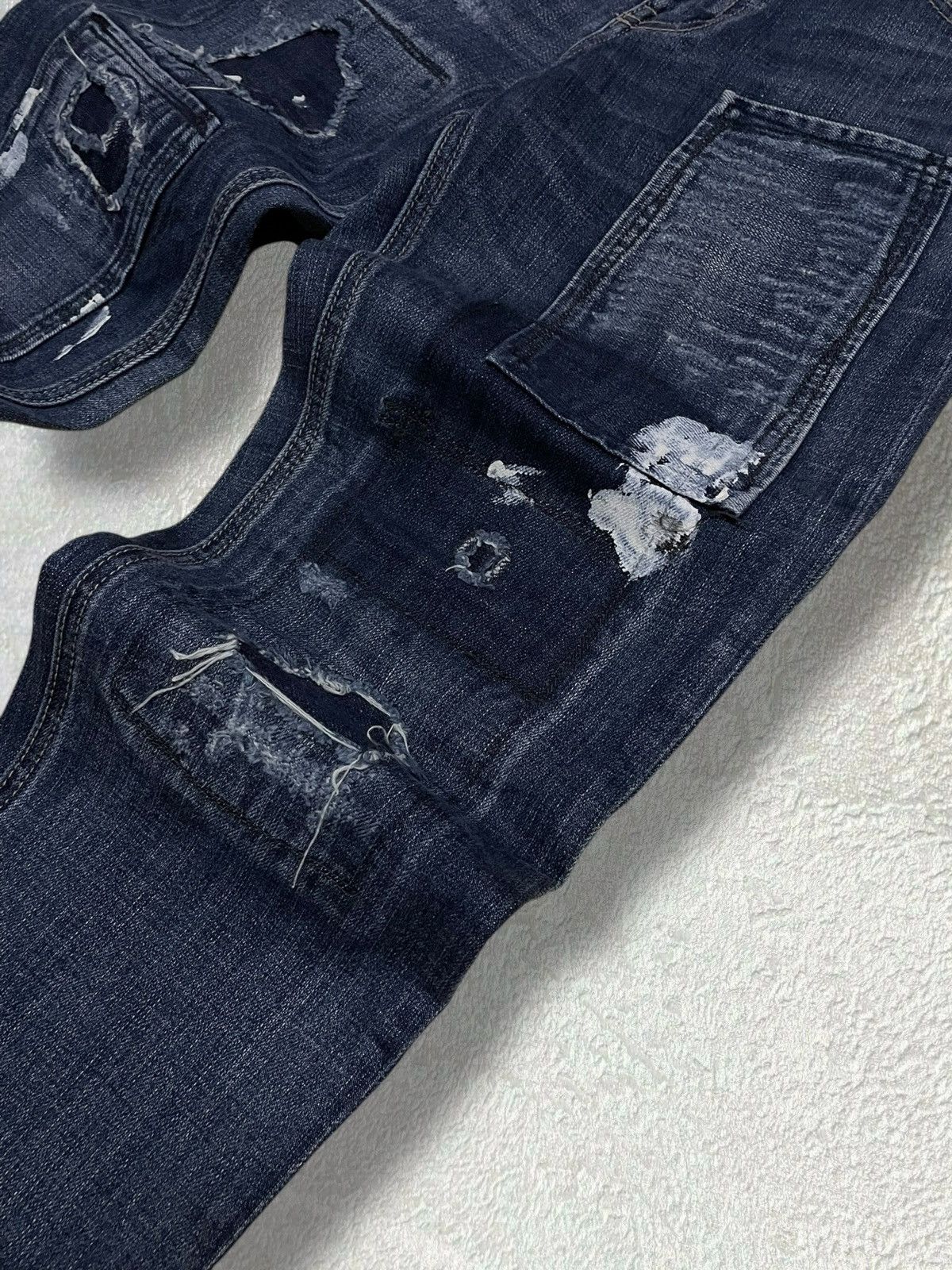 Japanese Brand Vintage 1990s Japan Bit Blue Distressed Patchwork Denim Size US 29 - 8 Thumbnail