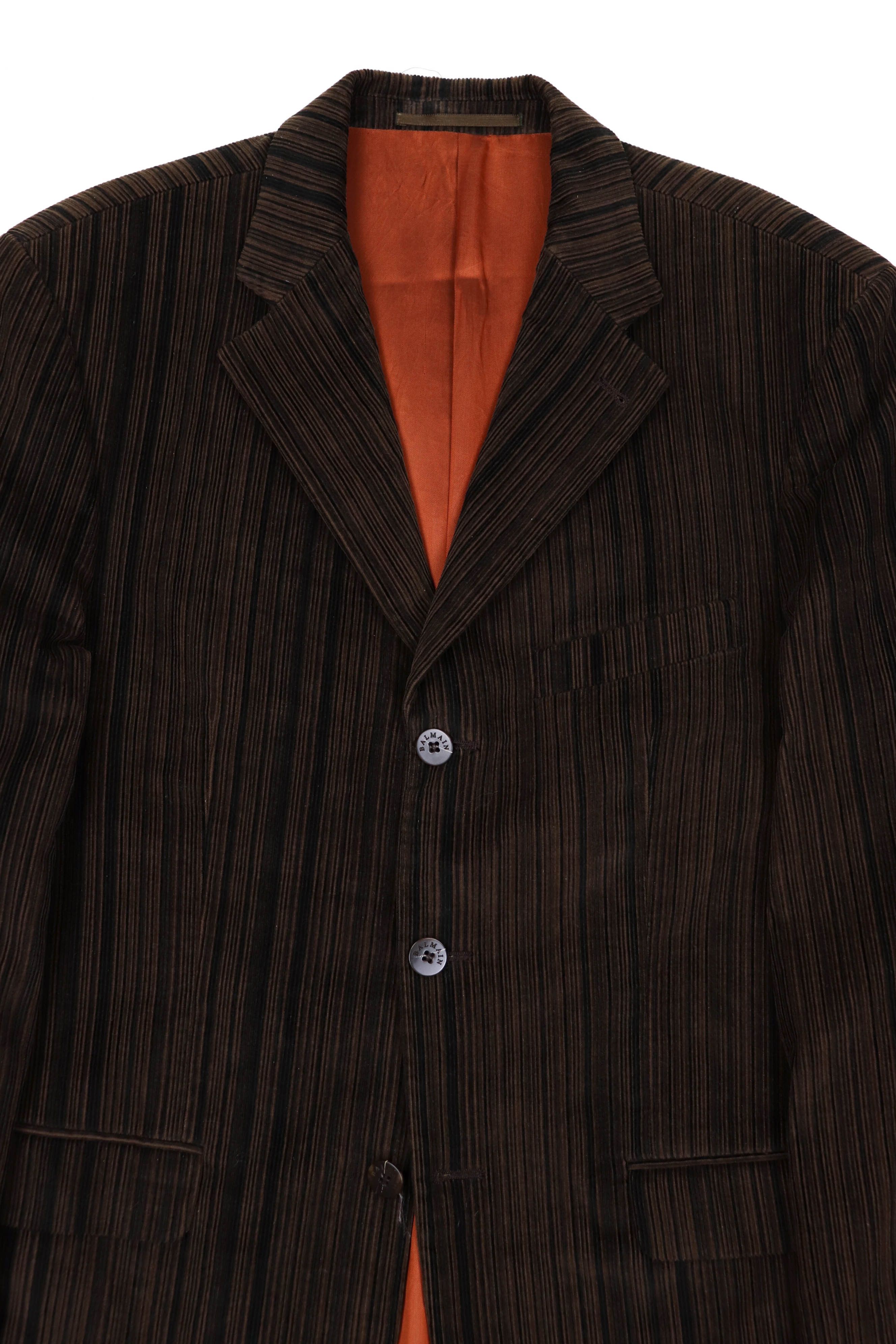 Balmain Balmain Vintage Striped Brown Corduroy Cotton Blazer Jacket Size US L / EU 52-54 / 3 - 3 Thumbnail