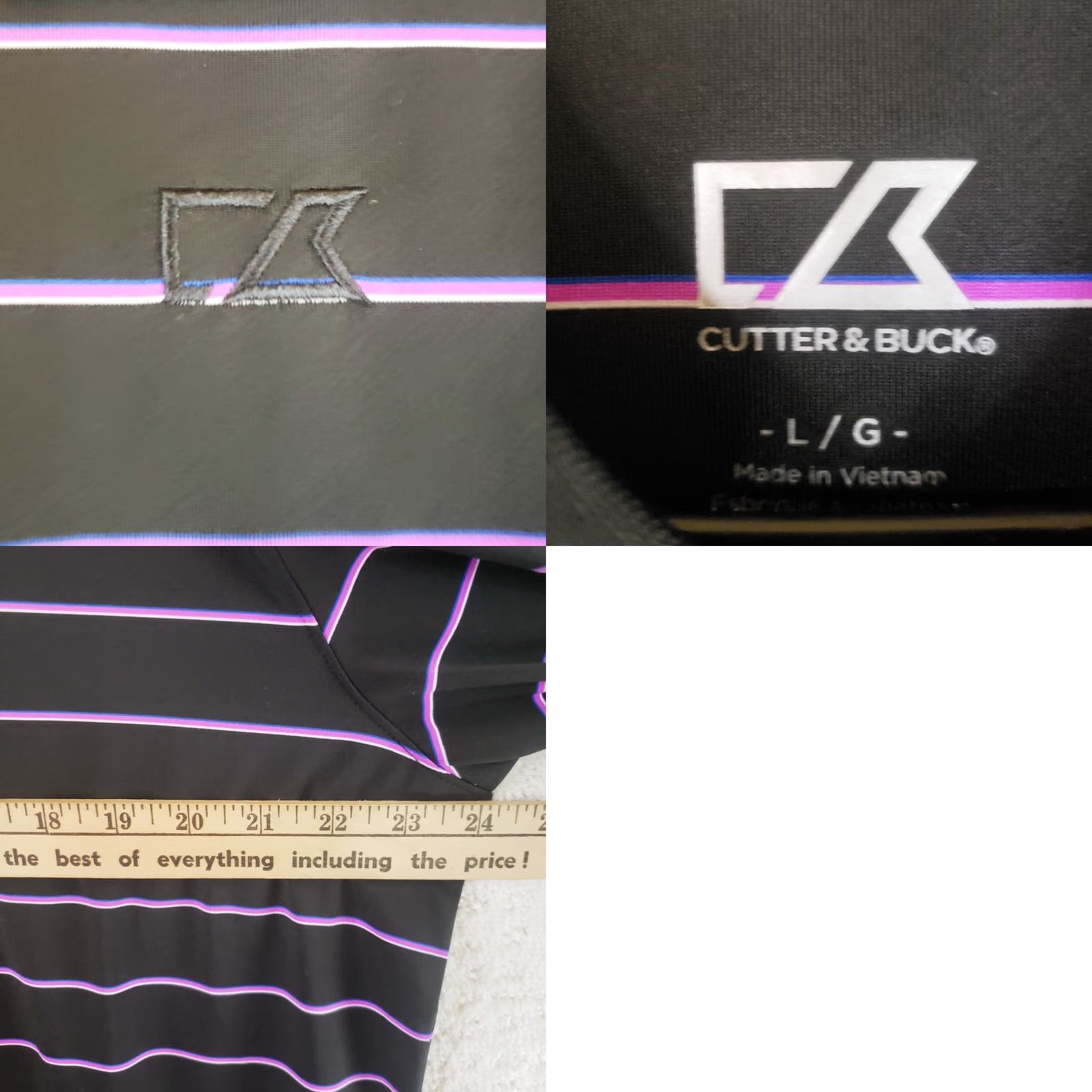 Cutter & Buck Cutter & Buck Men's L Black With Purple Stripe Polo Shirt Short Sleeve Button Closure Breathable Regular Fit Golf 90s Size US L / EU 52-54 / 3 - 9 Thumbnail