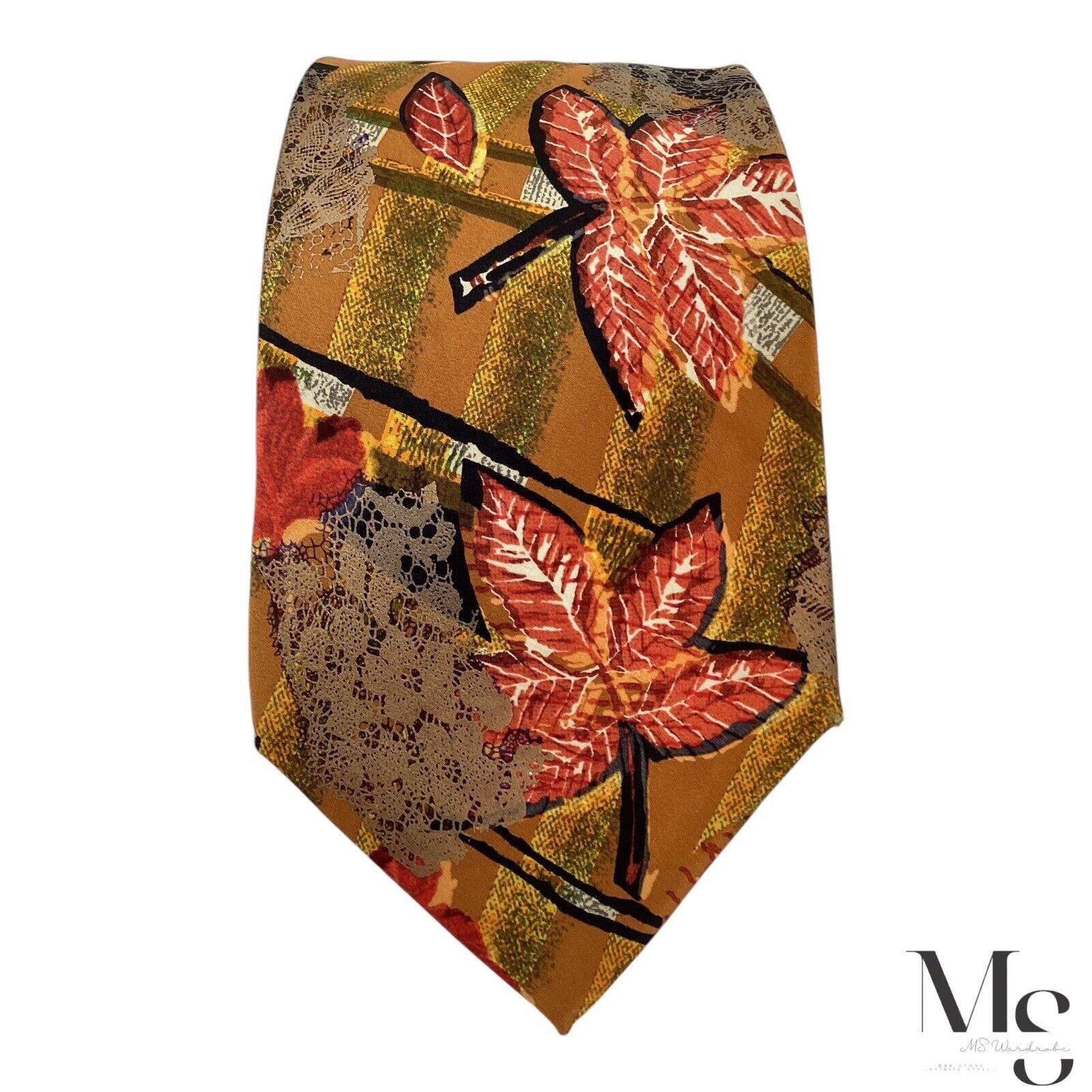 Christian Lacroix CHRISTIAN LACROIX Orange & Green Leaf Print Silk Tie Made In Size ONE SIZE - 3 Thumbnail