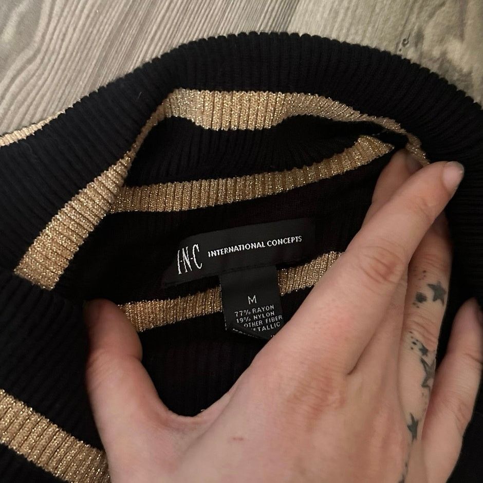 Other INC international concepts black gold knit turtleneck top Size M / US 6-8 / IT 42-44 - 3 Thumbnail