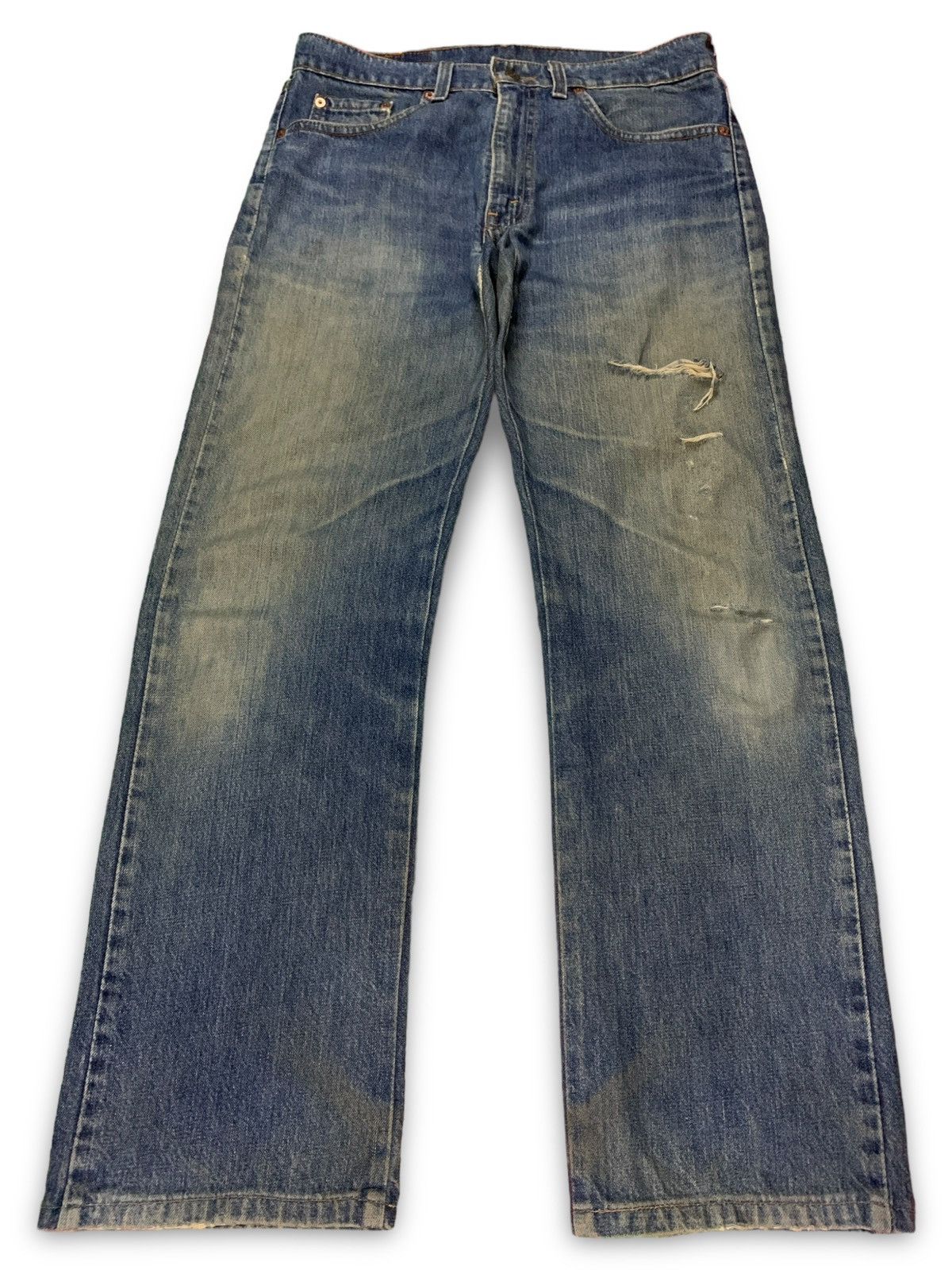 Vintage 90s Levis 519 Blue Wash Distressed Baggy Jeans 32x29