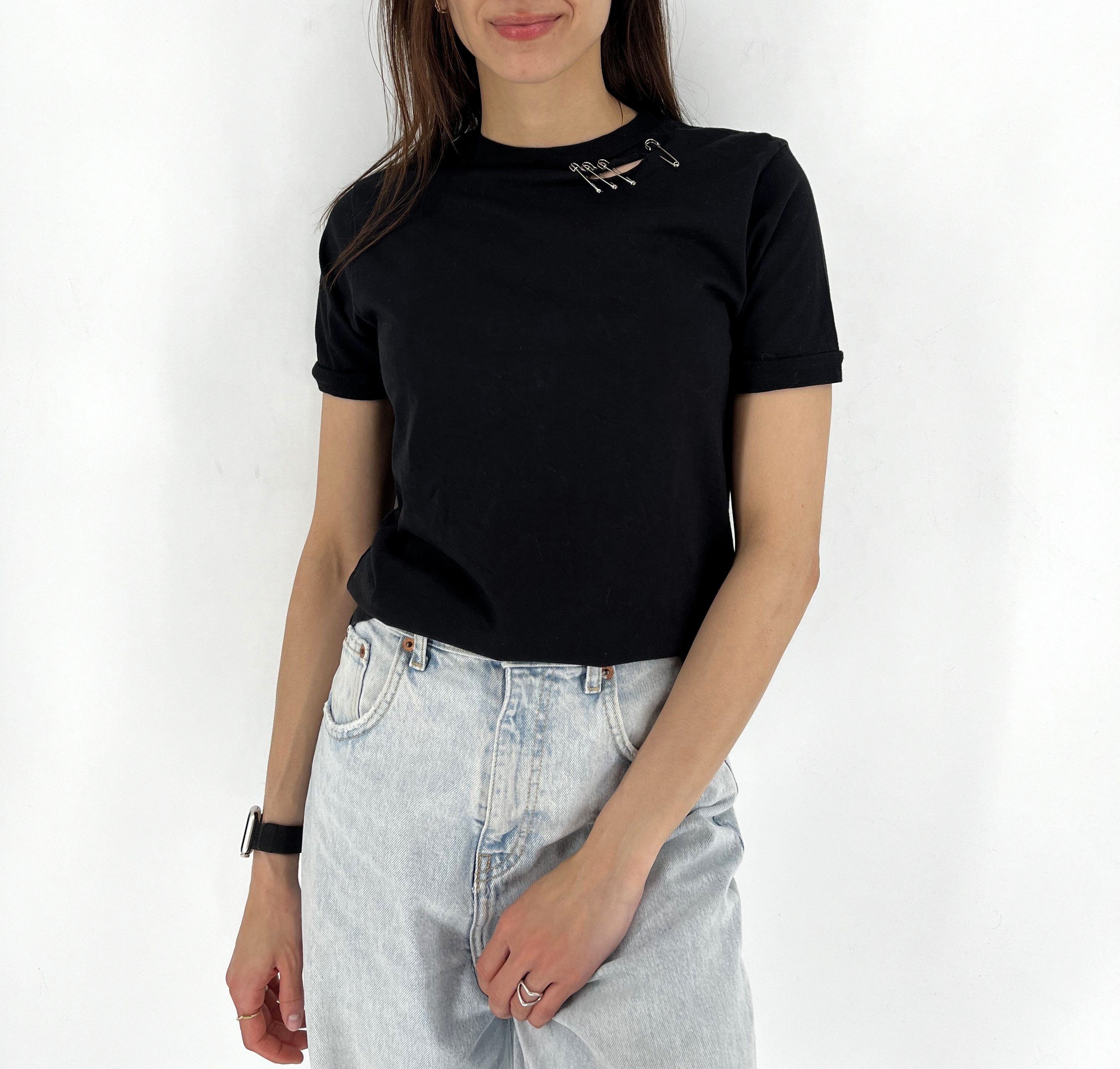 The Kooples The Kooples Shirt Woman's Small Black Cotton Crew Neck Short Size S / US 4 / IT 40 - 2 Thumbnail