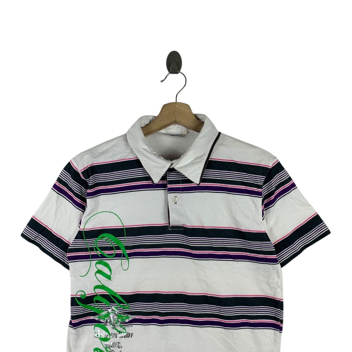 Vintage Vintage BEAR SURFBOARD USA Famous Striped Polo Tee Shirt Size US M / EU 48-50 / 2 - 2 Thumbnail