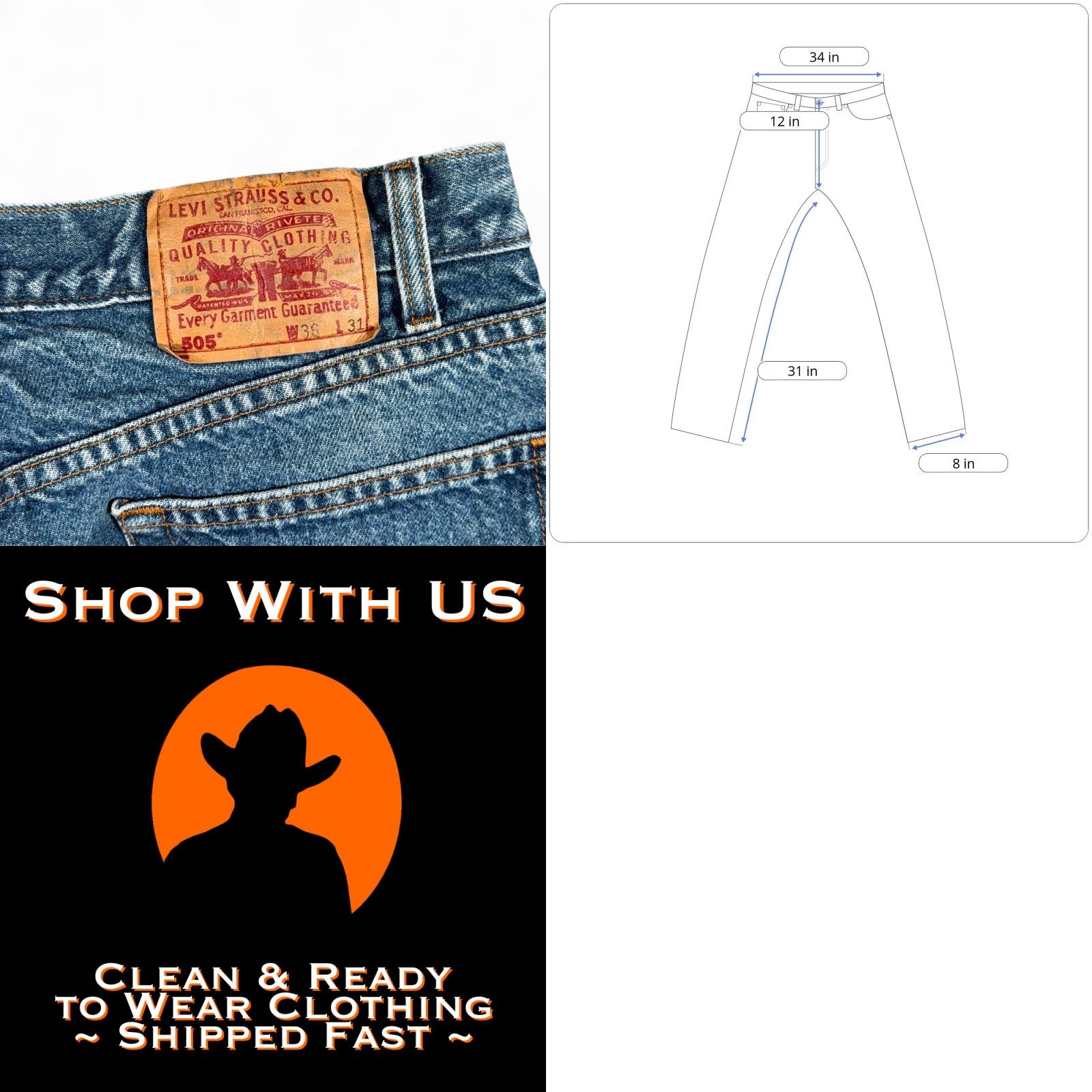 Levi's VINTAGE Levi's 505 Jeans Mens 34x31 Blue Regular Straight Denim 90s Size US 34 / EU 50 - 8 Thumbnail