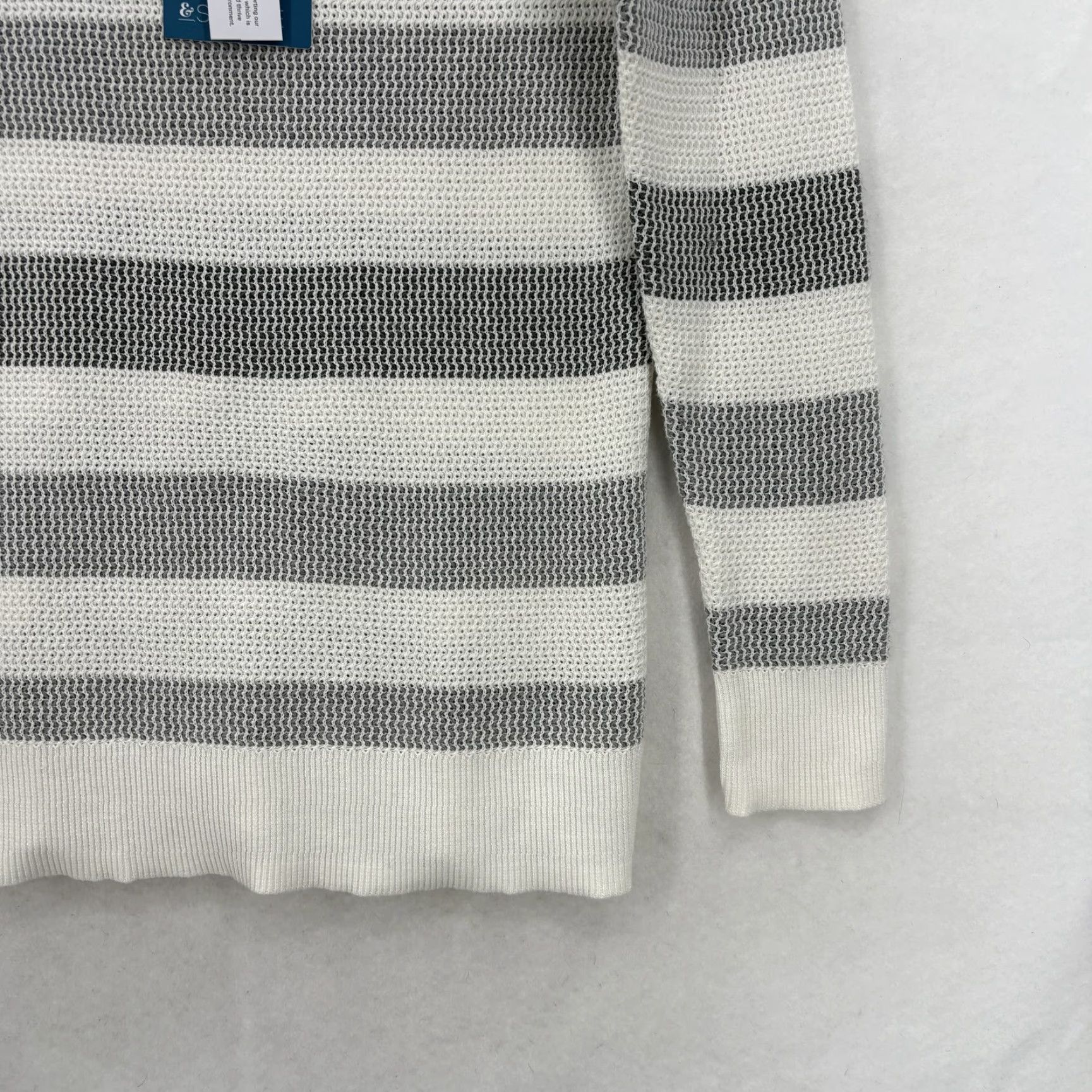 Market Market & Spruce Tawnee Waffle Knit Sweater Womens XS Gray Stripe Boat Neck NWT Size XS / US 0-2 / IT 36-38 - 3 Thumbnail