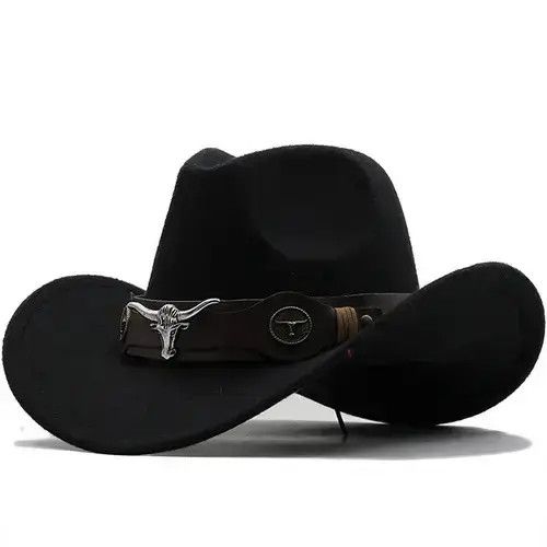 Other Men Black Wool Chapeu Western Cowboy Hat Size ONE SIZE - 2 Thumbnail