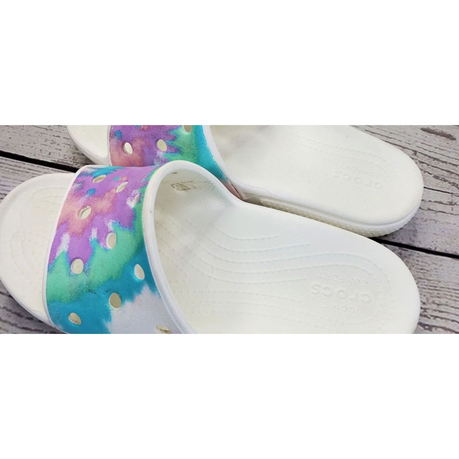 Crocs Crocs Classic Slip-On Slides Women 11 White Multicolor Comfortable Sandals Size US 11 / IT 41 - 5 Thumbnail