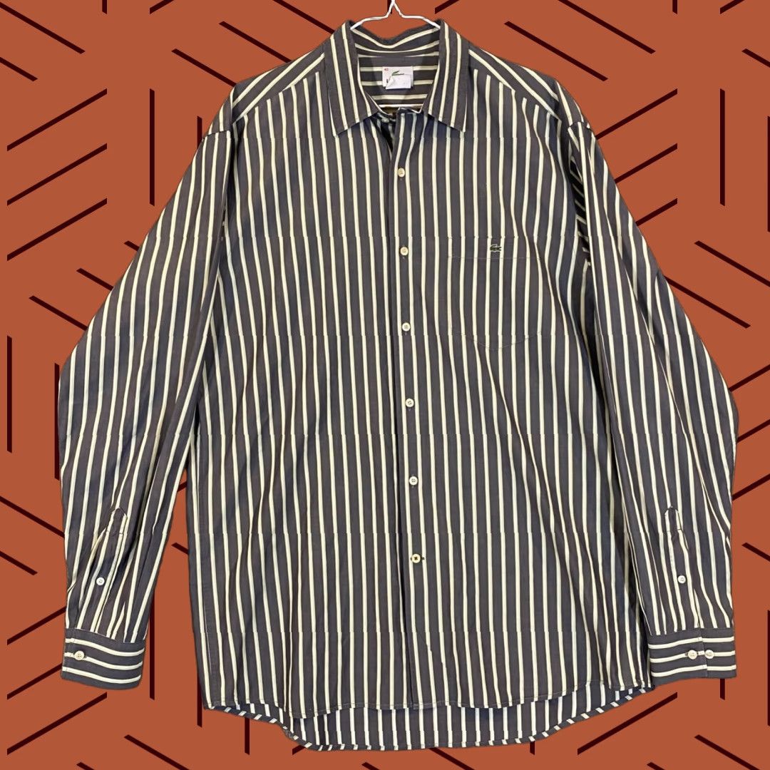 Lacoste VINTAGE Lacoste Shirt Mens 42 Gray Green Striped Button-Up Dress Top L/S France Mens Size US XL / EU 56 / 4 - 1 Thumbnail