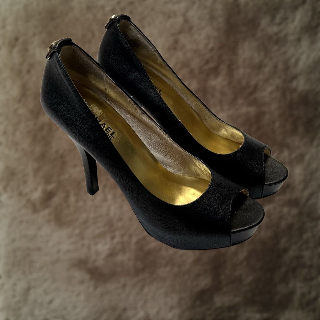 Vintage VINTAGE Michael Kors Peep Toe Hidden Platform Leather Stiletto Pumps 6.5 Black Women Heel Pump Men? Size US 7 / IT 37 - 1 Thumbnail