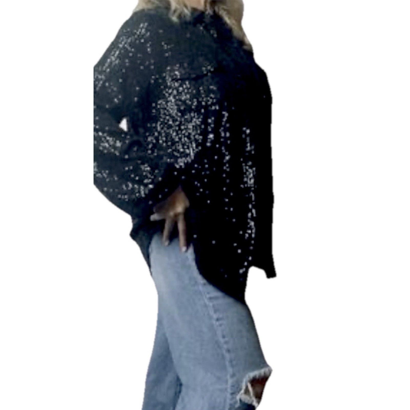 Guess GUESS Sequin Button Collared Boyfriend Oversized Blouse Top Size M / US 6-8 / IT 42-44 - 1 Thumbnail
