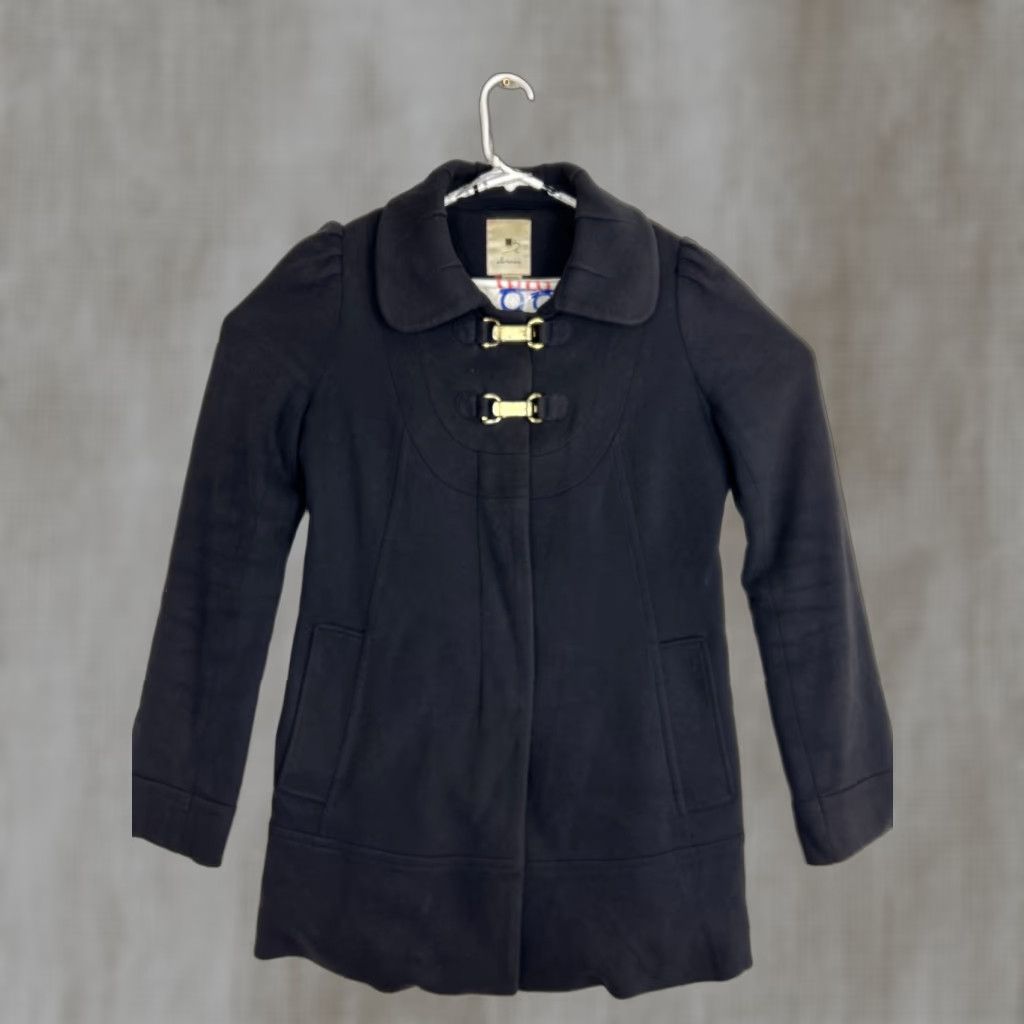 Anthropologie VINTAGE Elevenses Navy Pea Coat Coat Women 6 Cotton Wool Blend Double Clasp Hidden Button Blue 90s Mens? Size M / US 6-8 / IT 42-44 - 1 Thumbnail