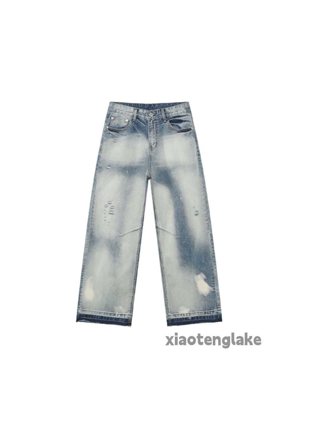 Jean Unisex washed faded loose baggy grunge paint jeans Size US 32 / EU 48 - 2 Thumbnail