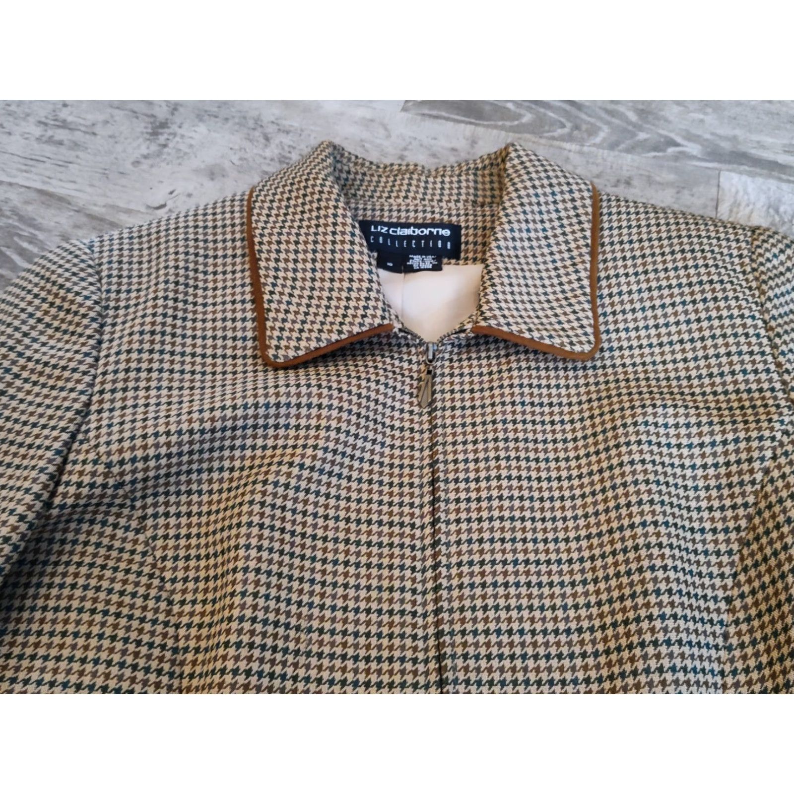 Liz Claiborne VINTAGE Liz Claiborne Women's Jacket Mid-Length Wool Blend Houndstooth 90s Casual Style Size 10 Size L / US 10 / IT 46 - 7 Thumbnail