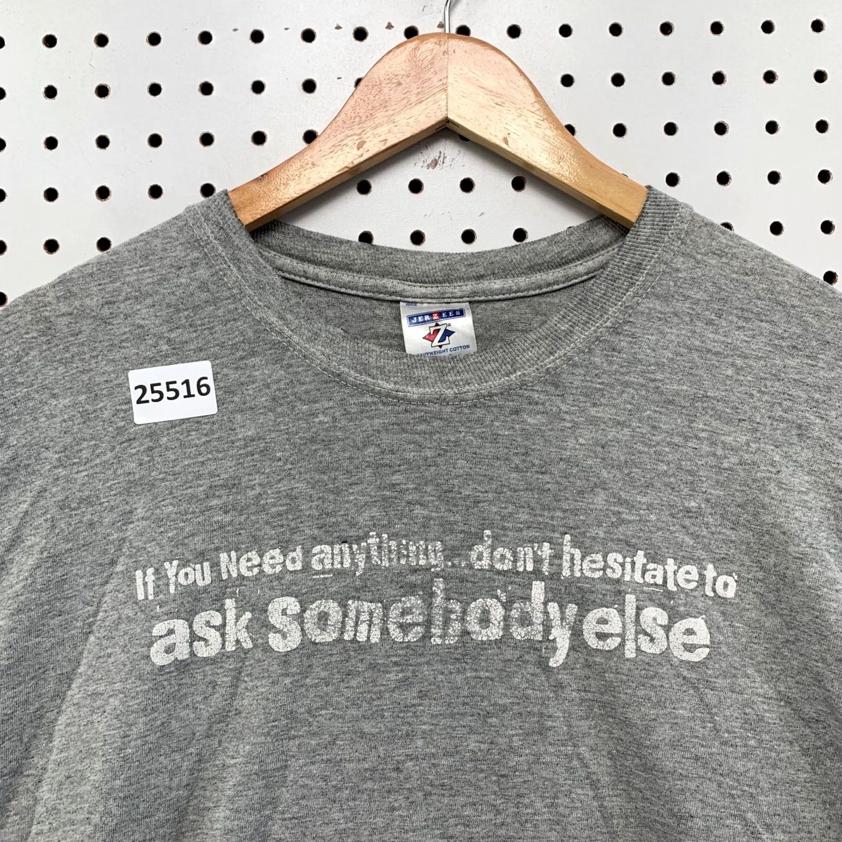 Jerzees Vintage Funny Quote Shirt Gray White ASK SOMBODY ELSE Mens Large 21.5x27.5 Size US L / EU 52-54 / 3 - 7 Thumbnail