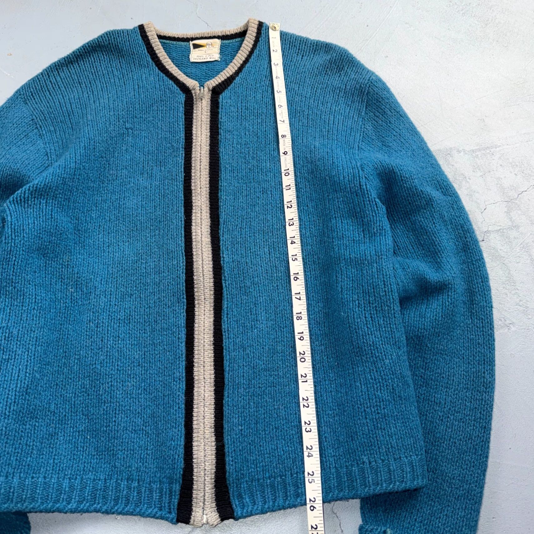 Vintage VTG Allen A 100% Wool Cardigan Sweater Rockabilly 60s 1960s Zip Blue M Mens Size US M / EU 48-50 / 2 - 5 Thumbnail