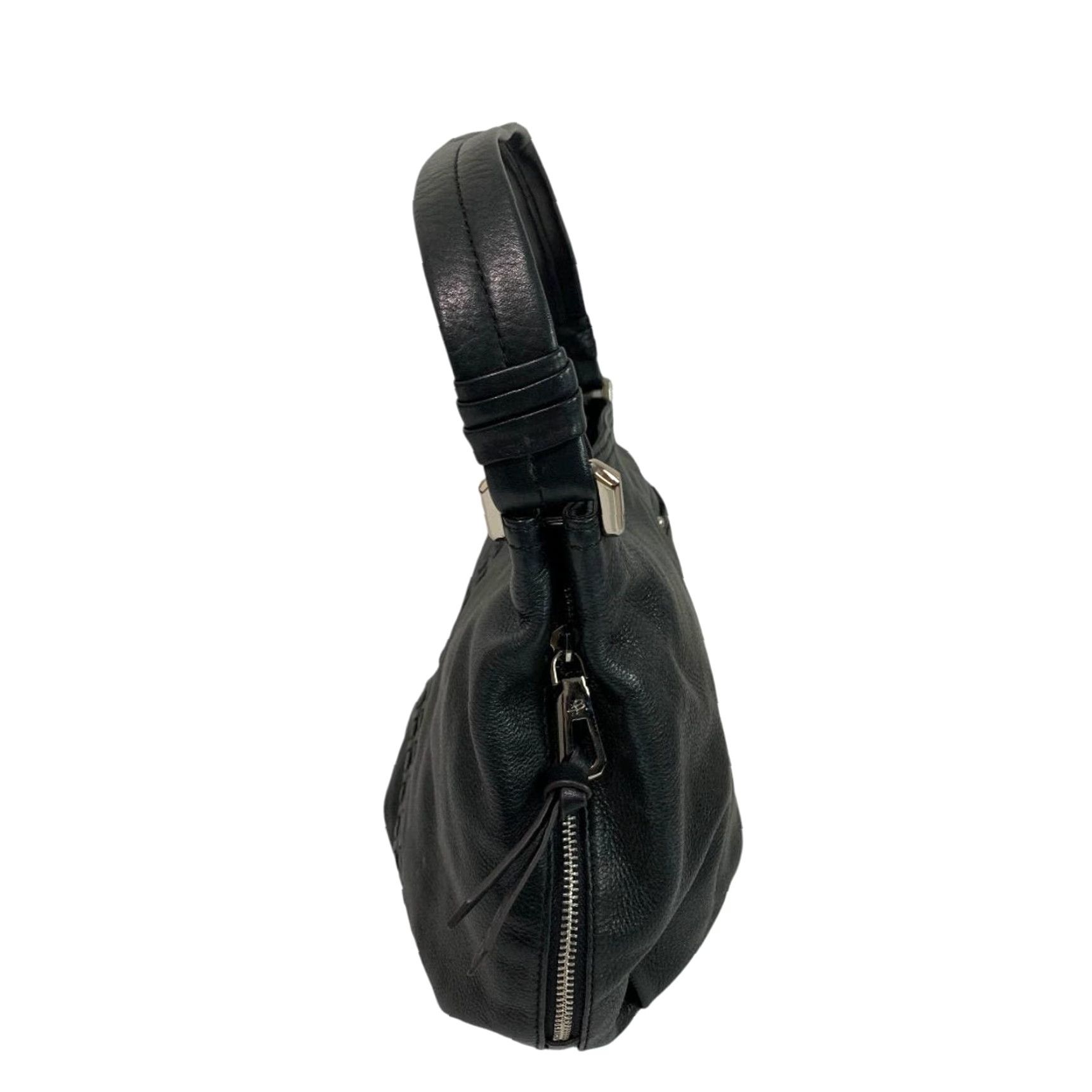 Vintage B. Makowsky Leather Shoulder Bag Black Pebbled Side Zip Pockets Women's 12" x 10" x 4.5" Strap Drop 7" Size ONE SIZE - 3 Thumbnail