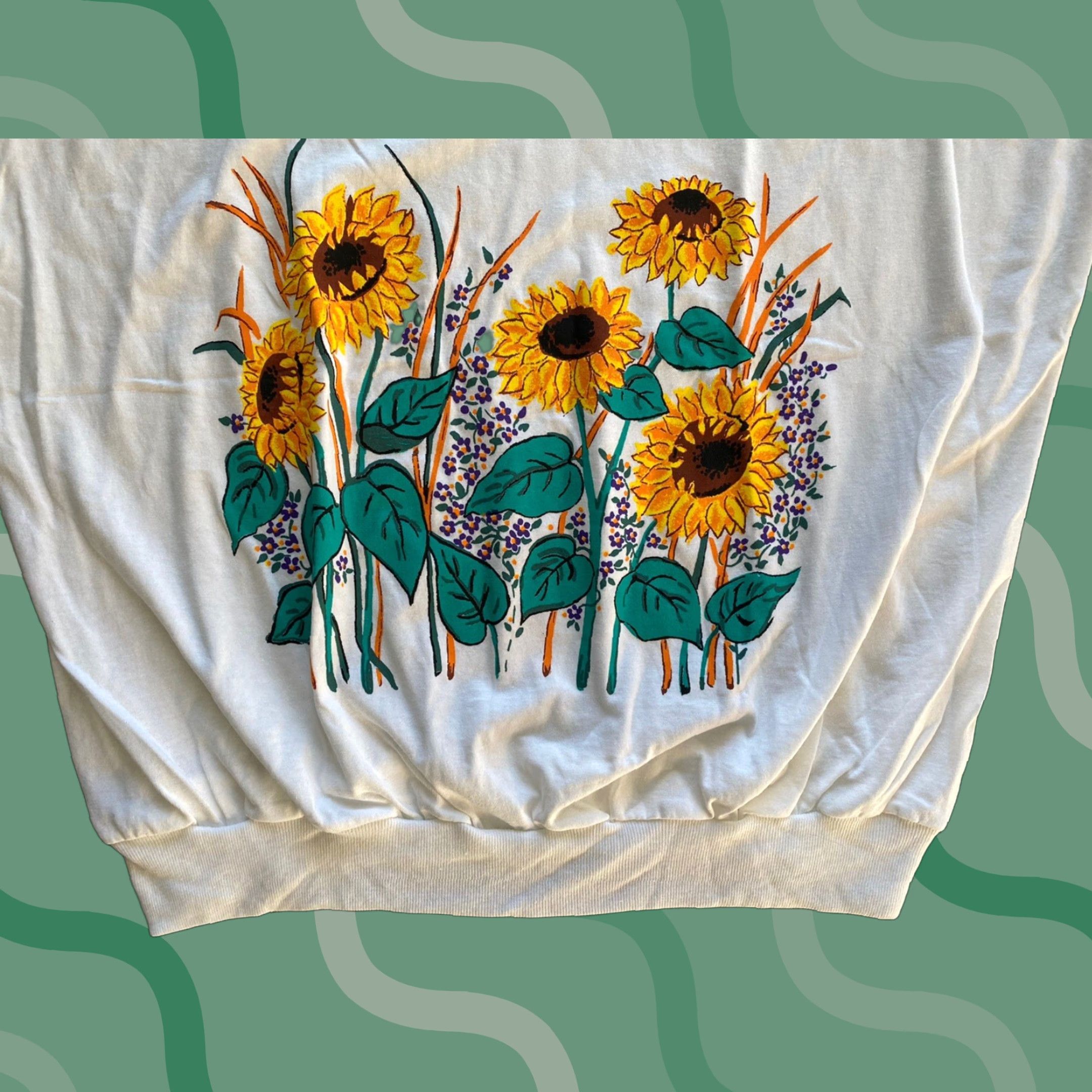 Blair VINTAGE Blair Improved Living Women’s Sleeveless T-Shirt Sunflowers L White Womens Size L / US 10 / IT 46 - 1 Thumbnail