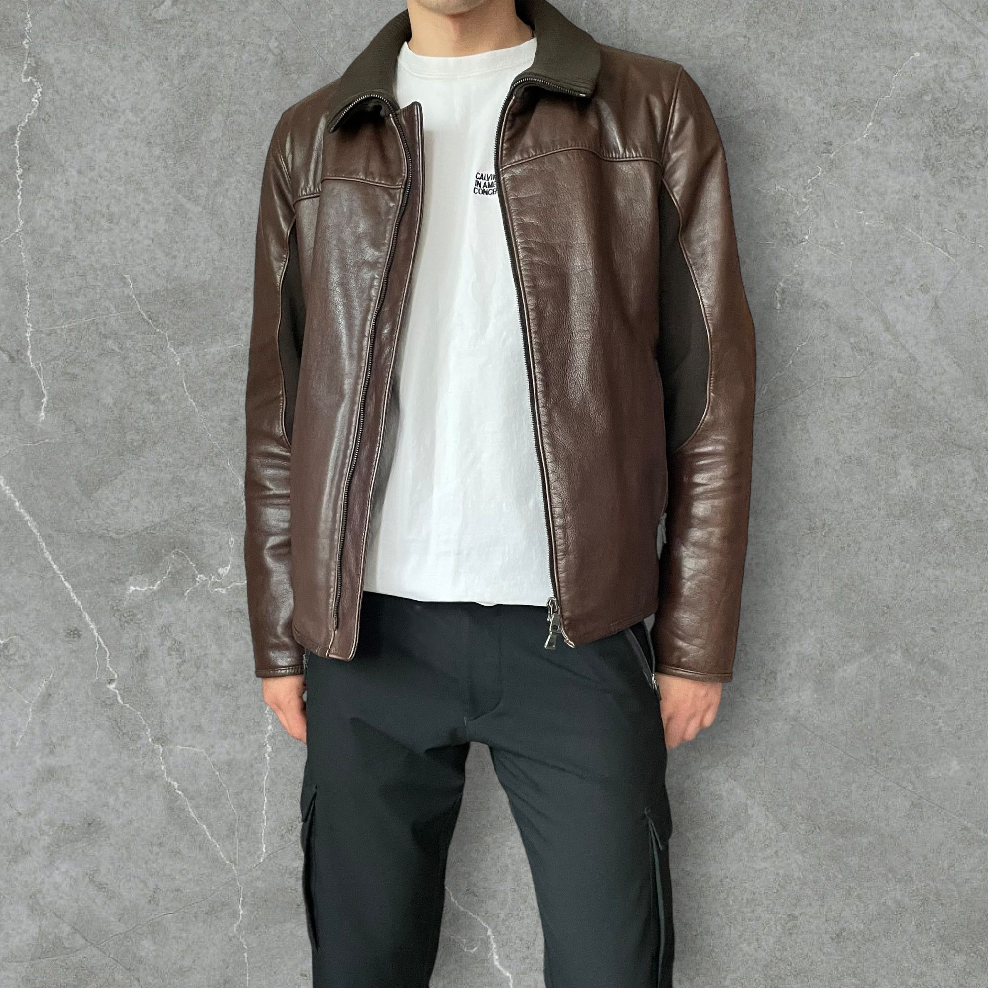 Prada Prada Leather Wool Chocolate Brown Bomber Jacket Size US L / EU 52-54 / 3 - 2 Thumbnail
