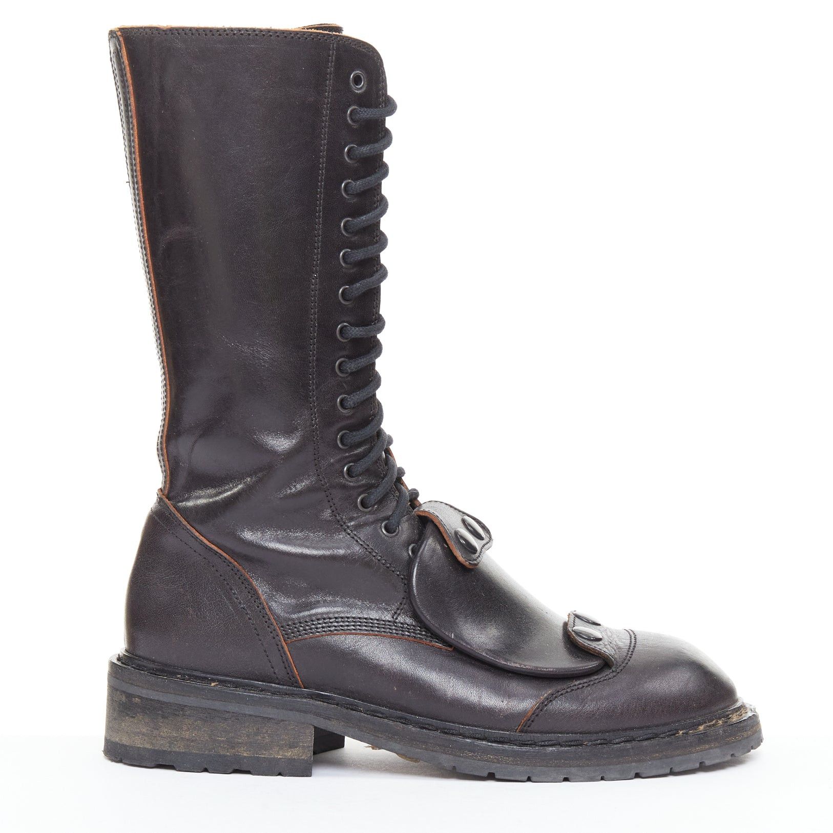 Ann Demeulemeester rare ANN DEMEULEMEESTER black leather snap button panels tall combat boots EU36 Size US 6 / IT 36 - 1 Thumbnail